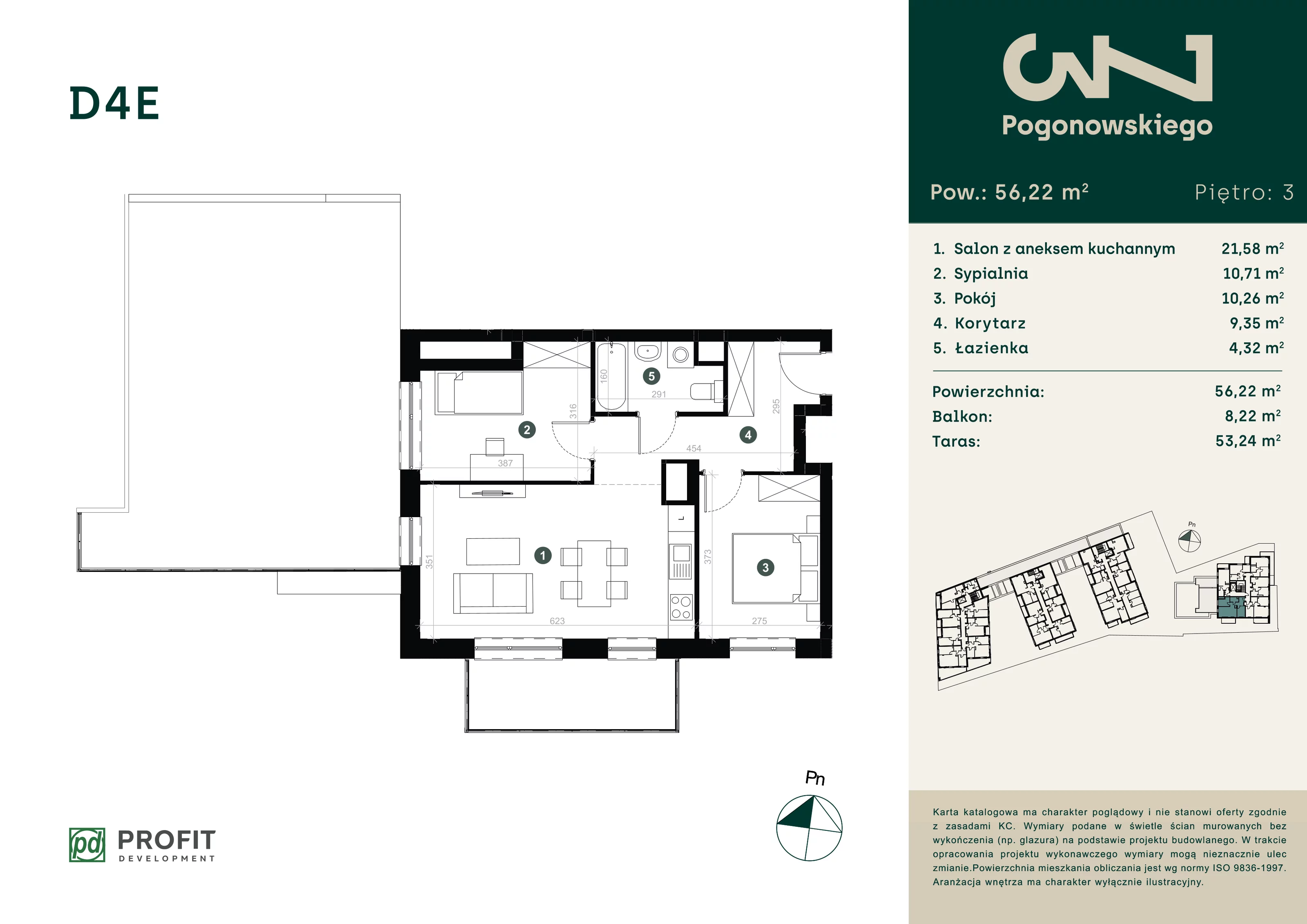 3 pokoje, mieszkanie 56,26 m², piętro 3, oferta nr POGO/D/4E, Pogonowskiego 73, Łódź, Polesie, Stare Polesie, ul. Pogonowskiego 73