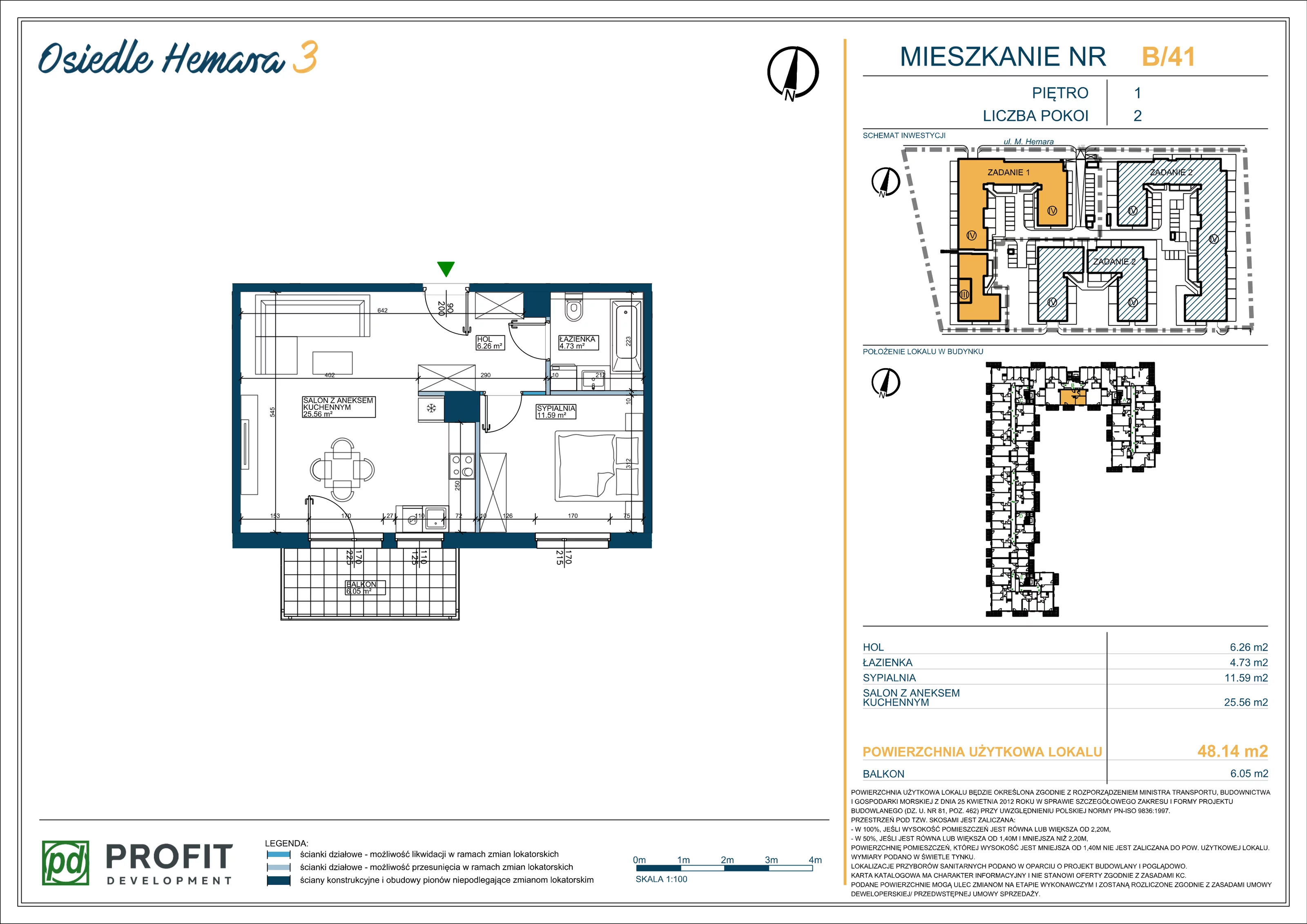 Mieszkanie 48,20 m², piętro 1, oferta nr OH3-1/B/2/41, Osiedle Hemara 3, Warszawa, Białołęka, Brzeziny, ul. Mariana Hemara