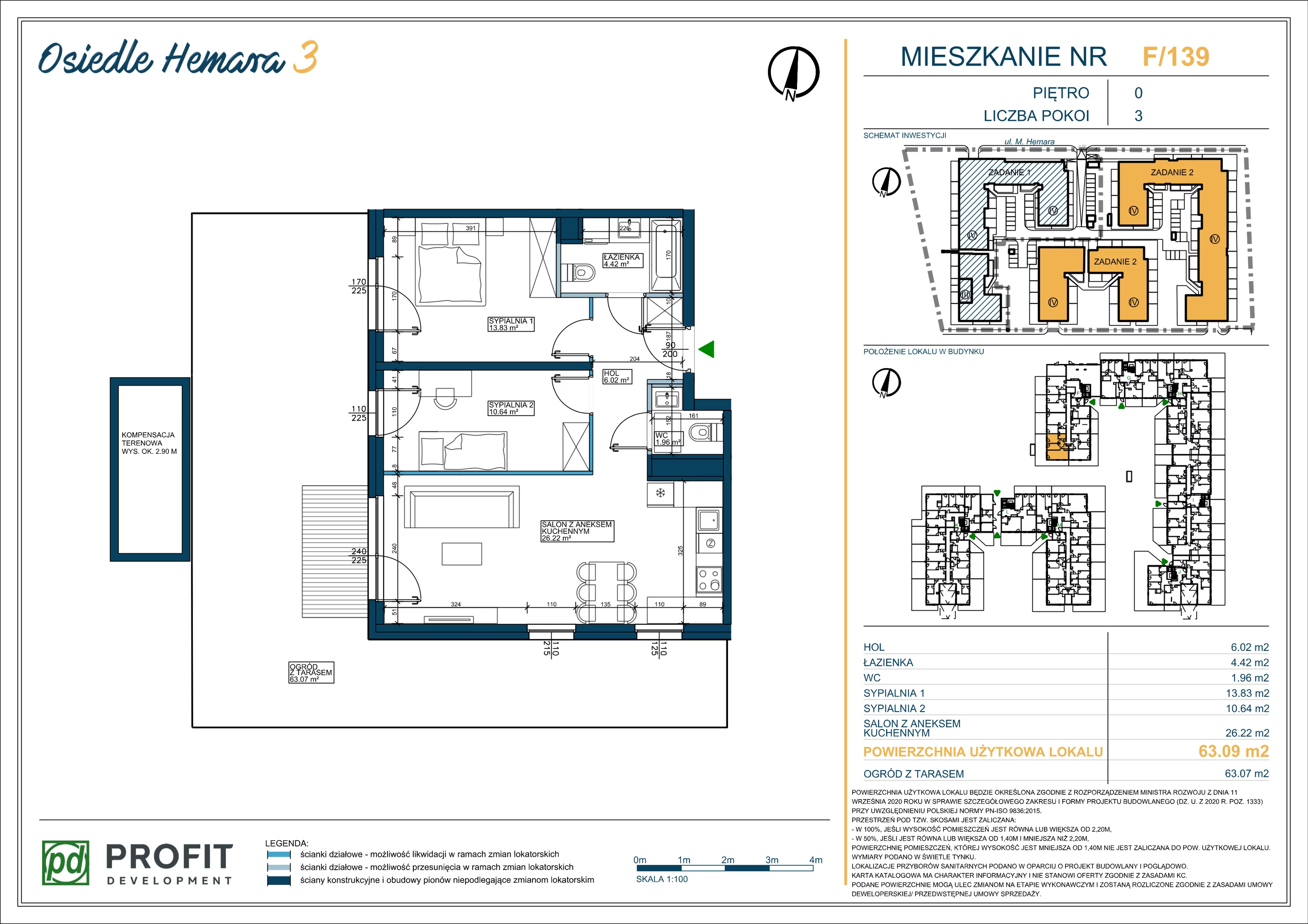 3 pokoje, mieszkanie 63,09 m², parter, oferta nr OH3-2/F/1/139, Osiedle Hemara 3, Warszawa, Białołęka, Brzeziny, ul. Mariana Hemara