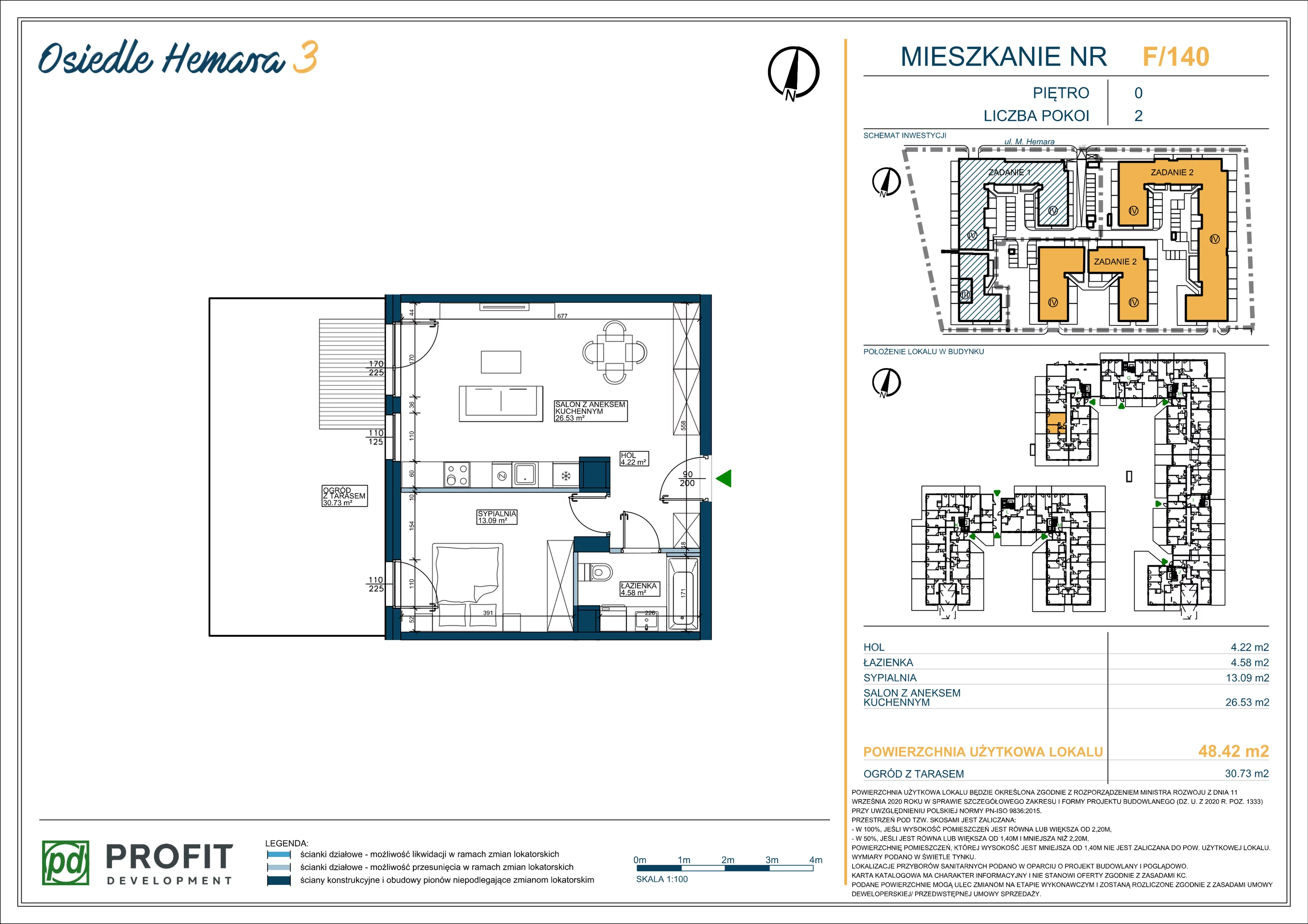 Mieszkanie 48,42 m², parter, oferta nr OH3-2/F/1/140, Osiedle Hemara 3, Warszawa, Białołęka, Brzeziny, ul. Mariana Hemara