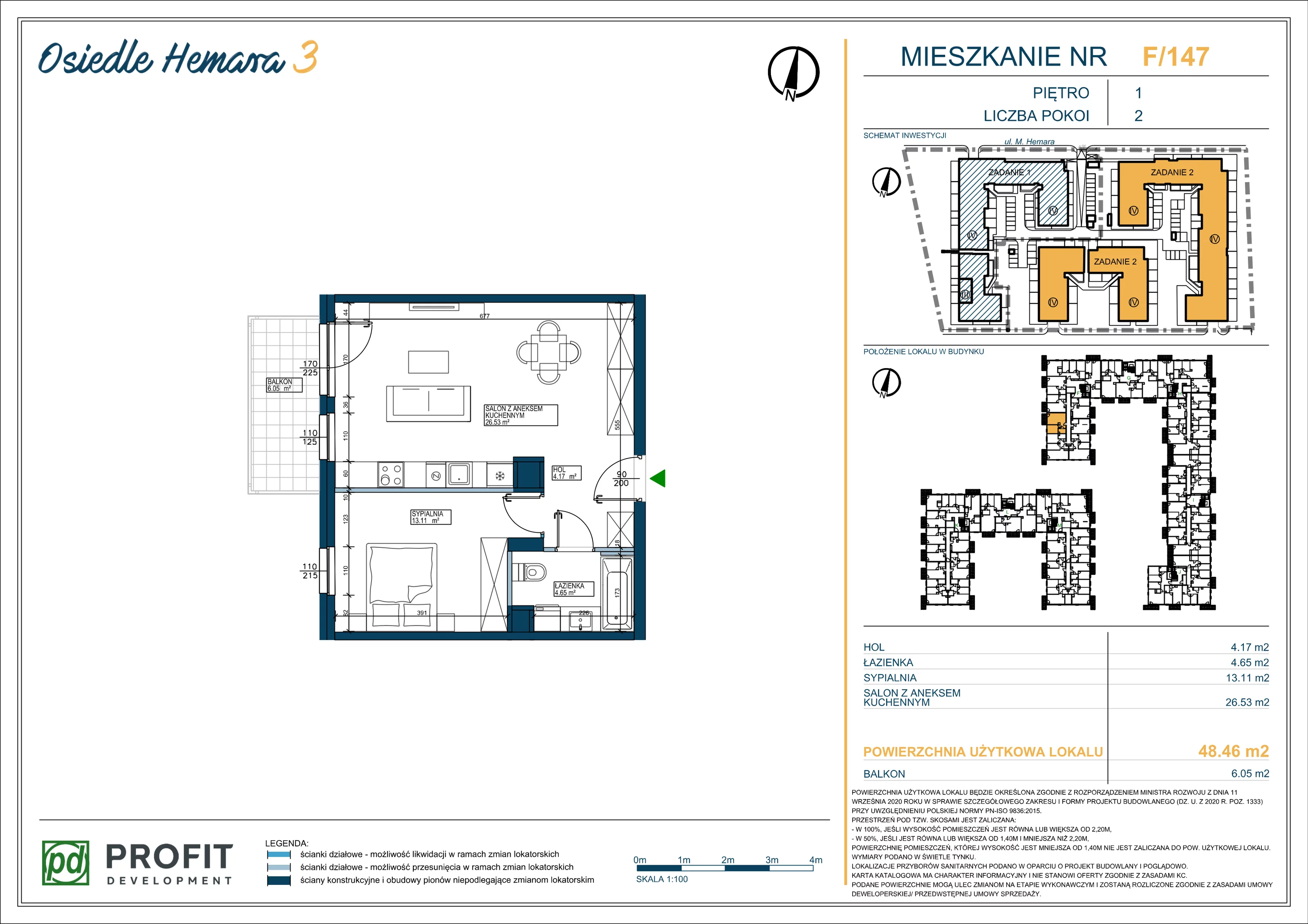 Mieszkanie 48,46 m², piętro 1, oferta nr OH3-2/F/2/147, Osiedle Hemara 3, Warszawa, Białołęka, Brzeziny, ul. Mariana Hemara