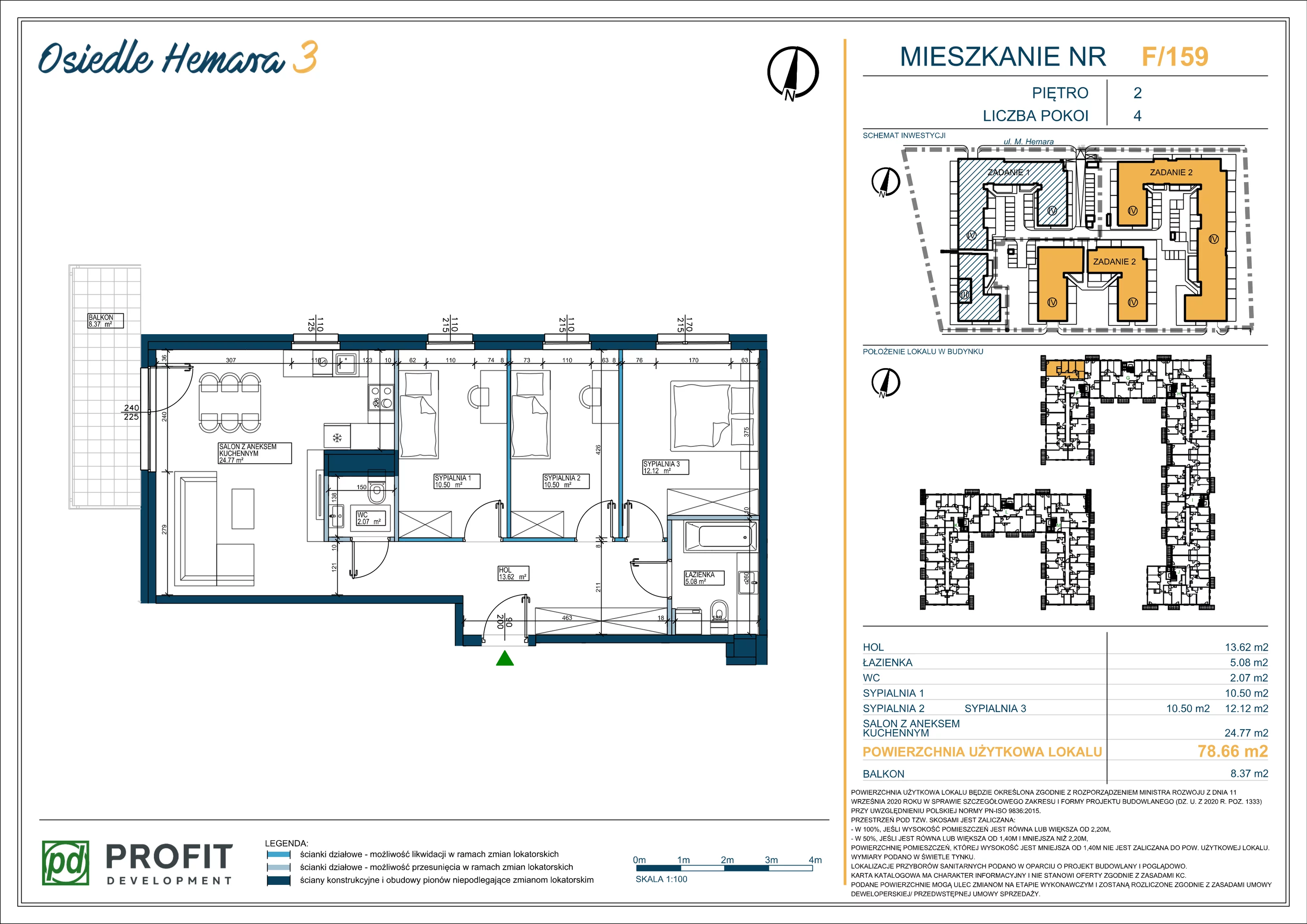 4 pokoje, mieszkanie 78,66 m², piętro 2, oferta nr OH3-2/F/3/159, Osiedle Hemara 3, Warszawa, Białołęka, Brzeziny, ul. Mariana Hemara