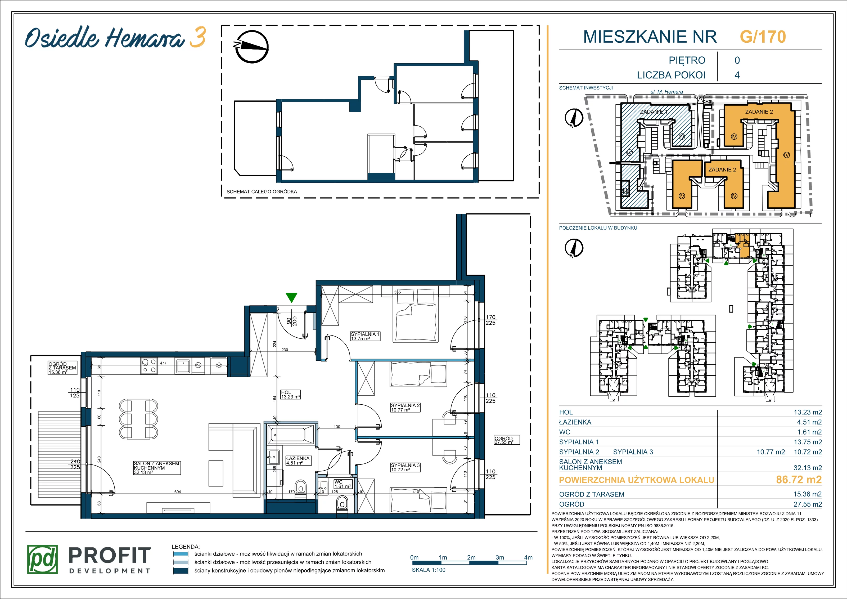 4 pokoje, mieszkanie 86,72 m², parter, oferta nr OH3-2/G/1/170, Osiedle Hemara 3, Warszawa, Białołęka, Brzeziny, ul. Mariana Hemara