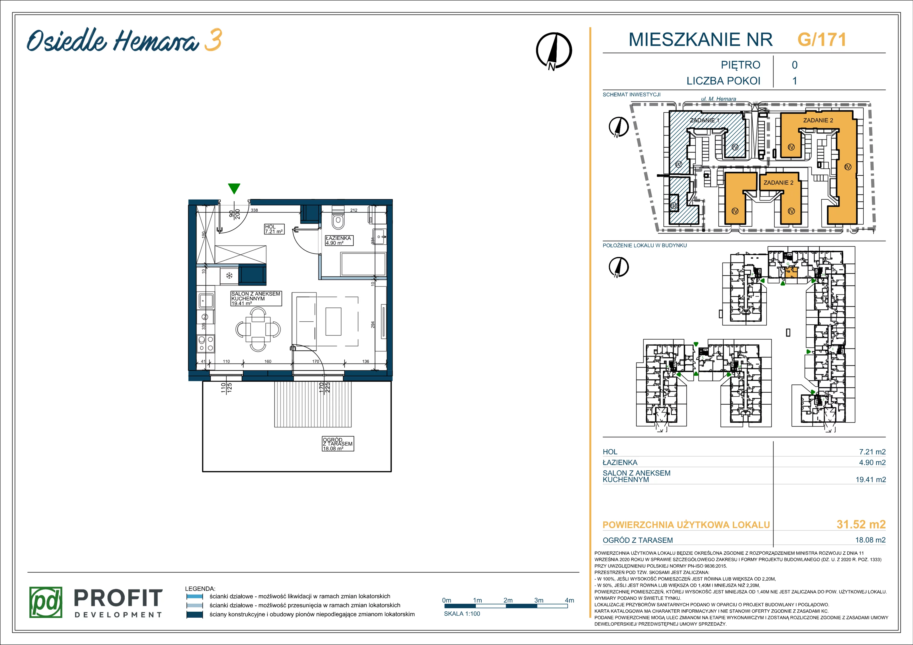 Mieszkanie 31,52 m², parter, oferta nr OH3-2/G/1/171, Osiedle Hemara 3, Warszawa, Białołęka, Brzeziny, ul. Mariana Hemara