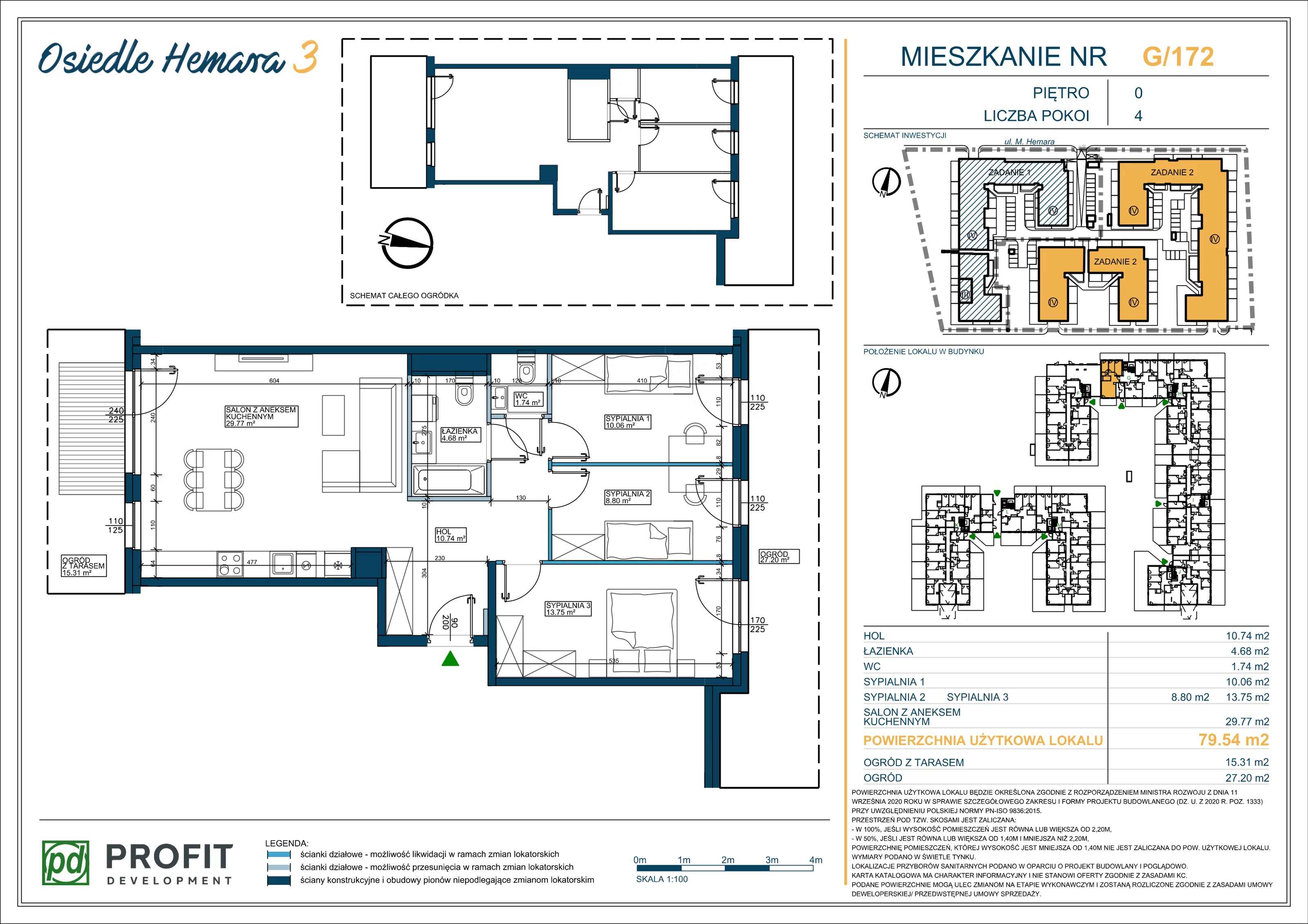 4 pokoje, mieszkanie 79,54 m², parter, oferta nr OH3-2/G/1/172, Osiedle Hemara 3, Warszawa, Białołęka, Brzeziny, ul. Mariana Hemara