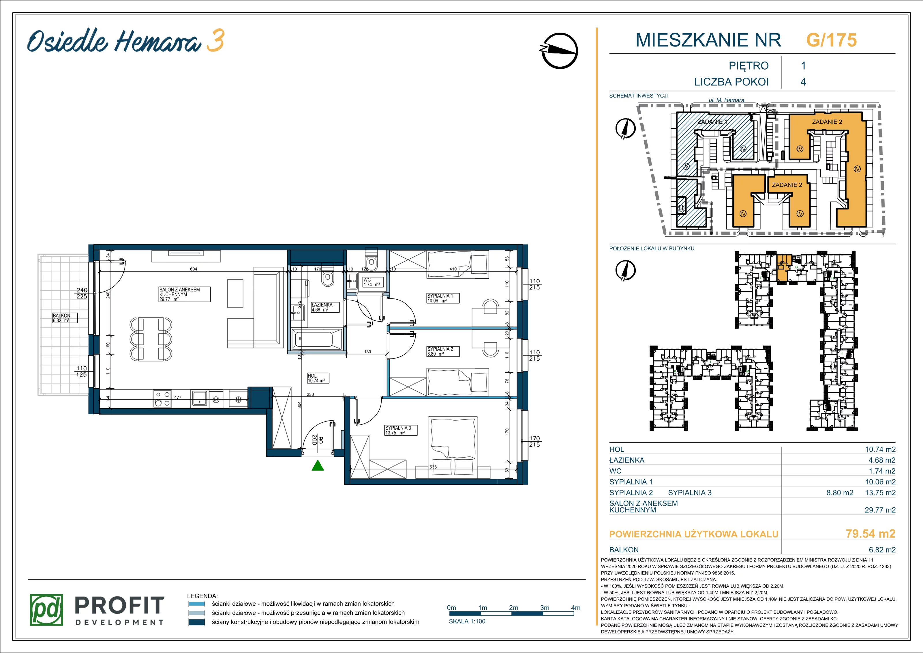 4 pokoje, mieszkanie 79,54 m², piętro 1, oferta nr OH3-2/G/2/175, Osiedle Hemara 3, Warszawa, Białołęka, Brzeziny, ul. Mariana Hemara