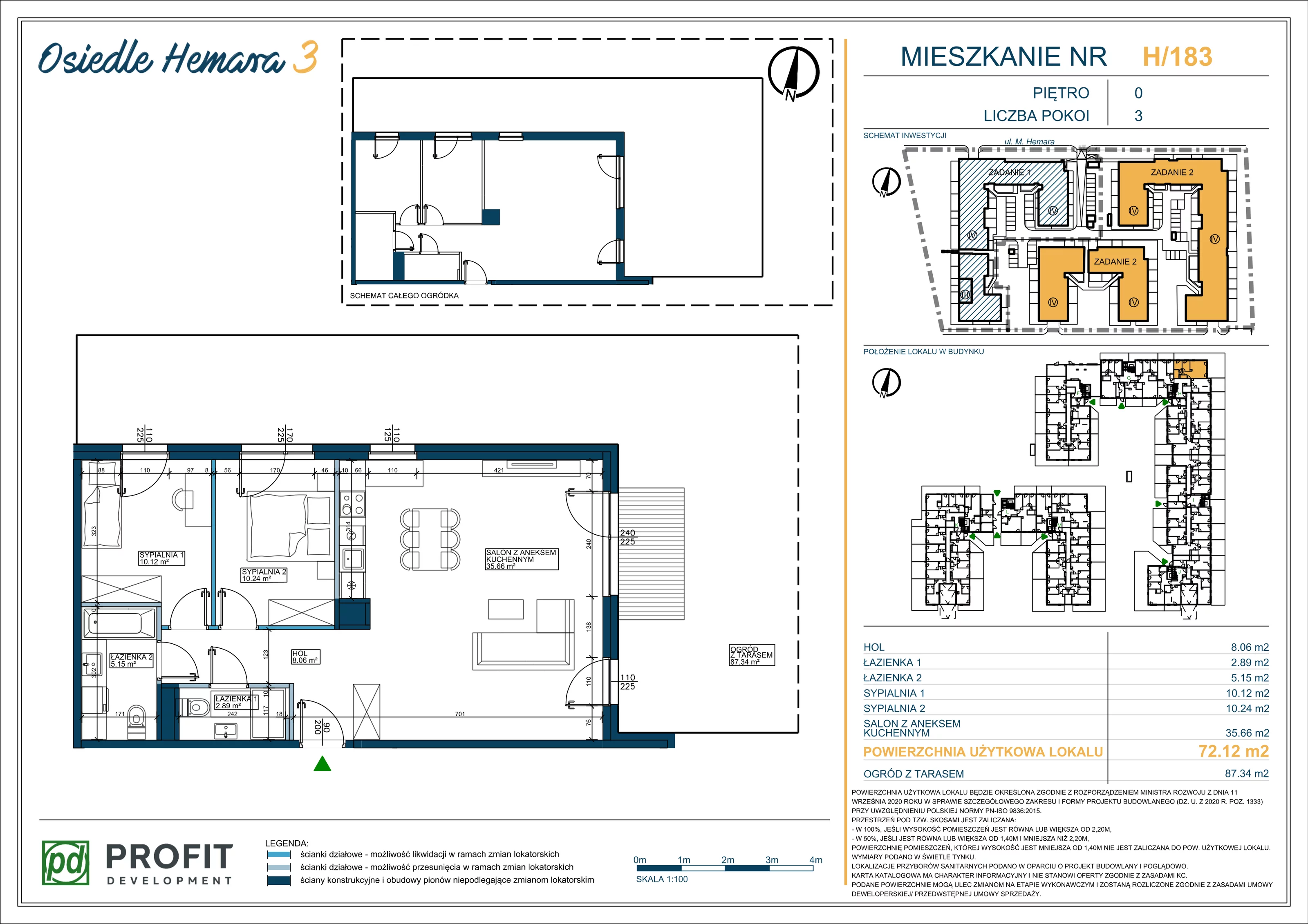 3 pokoje, mieszkanie 72,12 m², parter, oferta nr OH3-2/H/1/183, Osiedle Hemara 3, Warszawa, Białołęka, Brzeziny, ul. Mariana Hemara