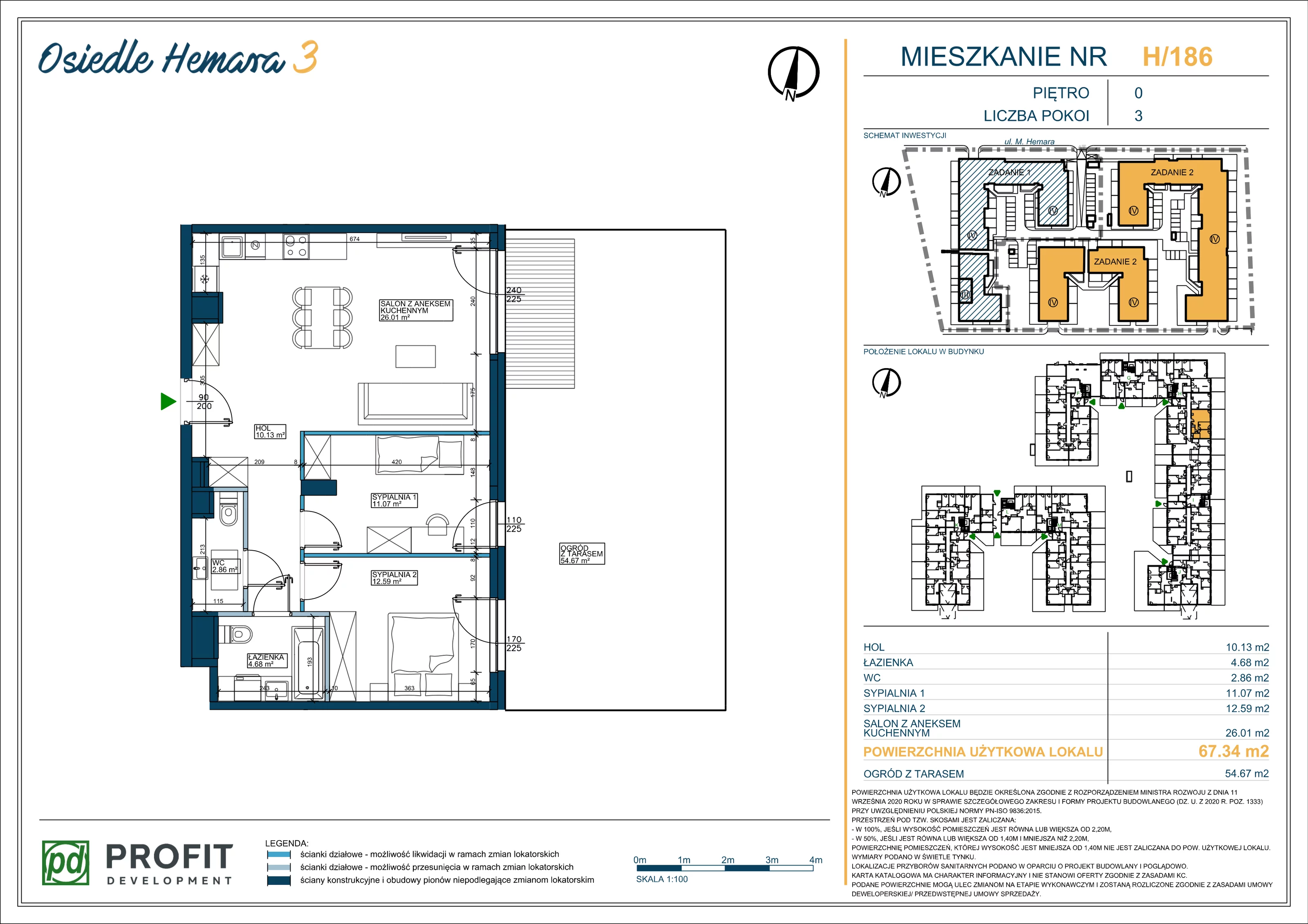 3 pokoje, mieszkanie 67,34 m², parter, oferta nr OH3-2/H/1/186, Osiedle Hemara 3, Warszawa, Białołęka, Brzeziny, ul. Mariana Hemara