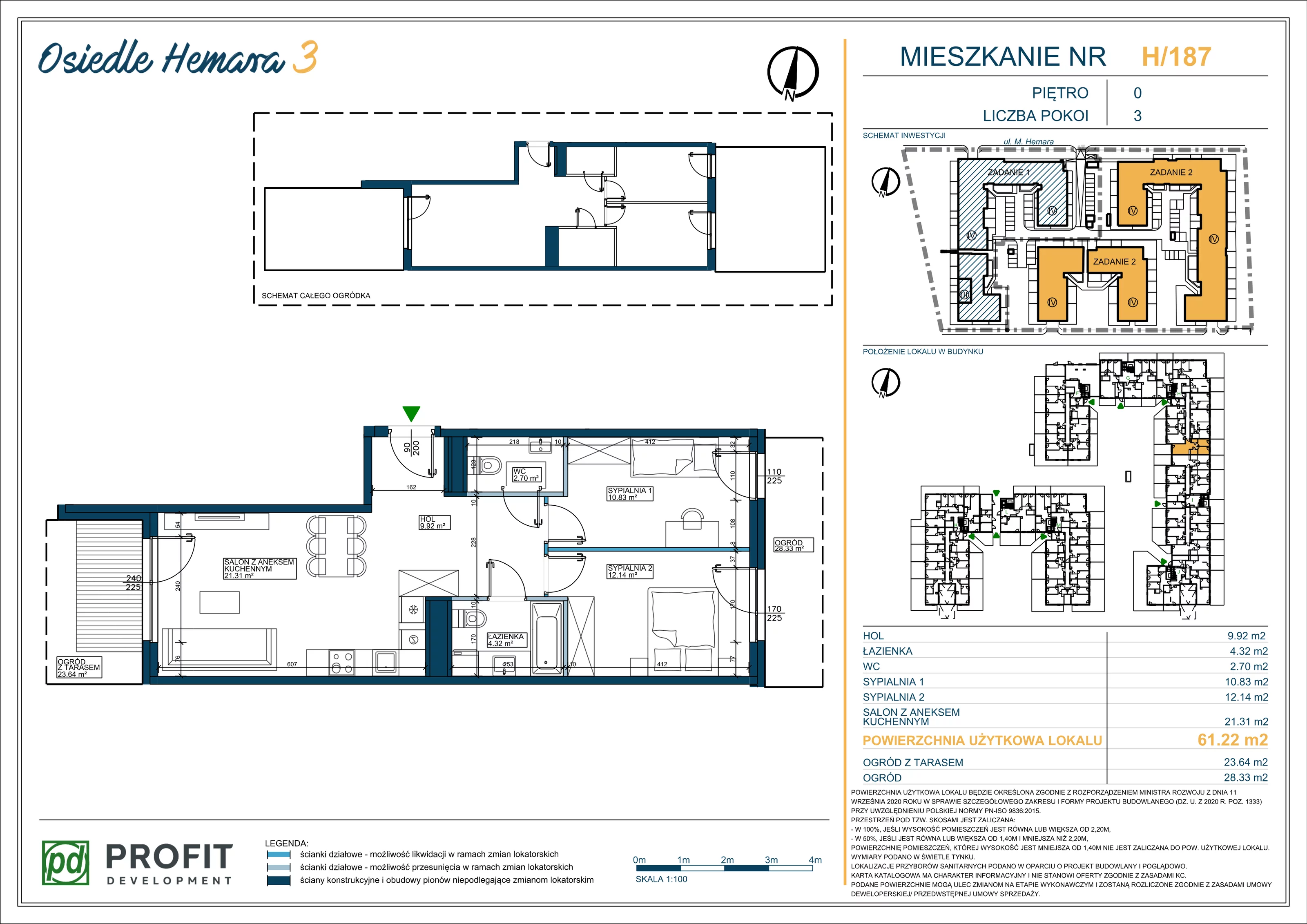 3 pokoje, mieszkanie 61,22 m², parter, oferta nr OH3-2/H/1/187, Osiedle Hemara 3, Warszawa, Białołęka, Brzeziny, ul. Mariana Hemara