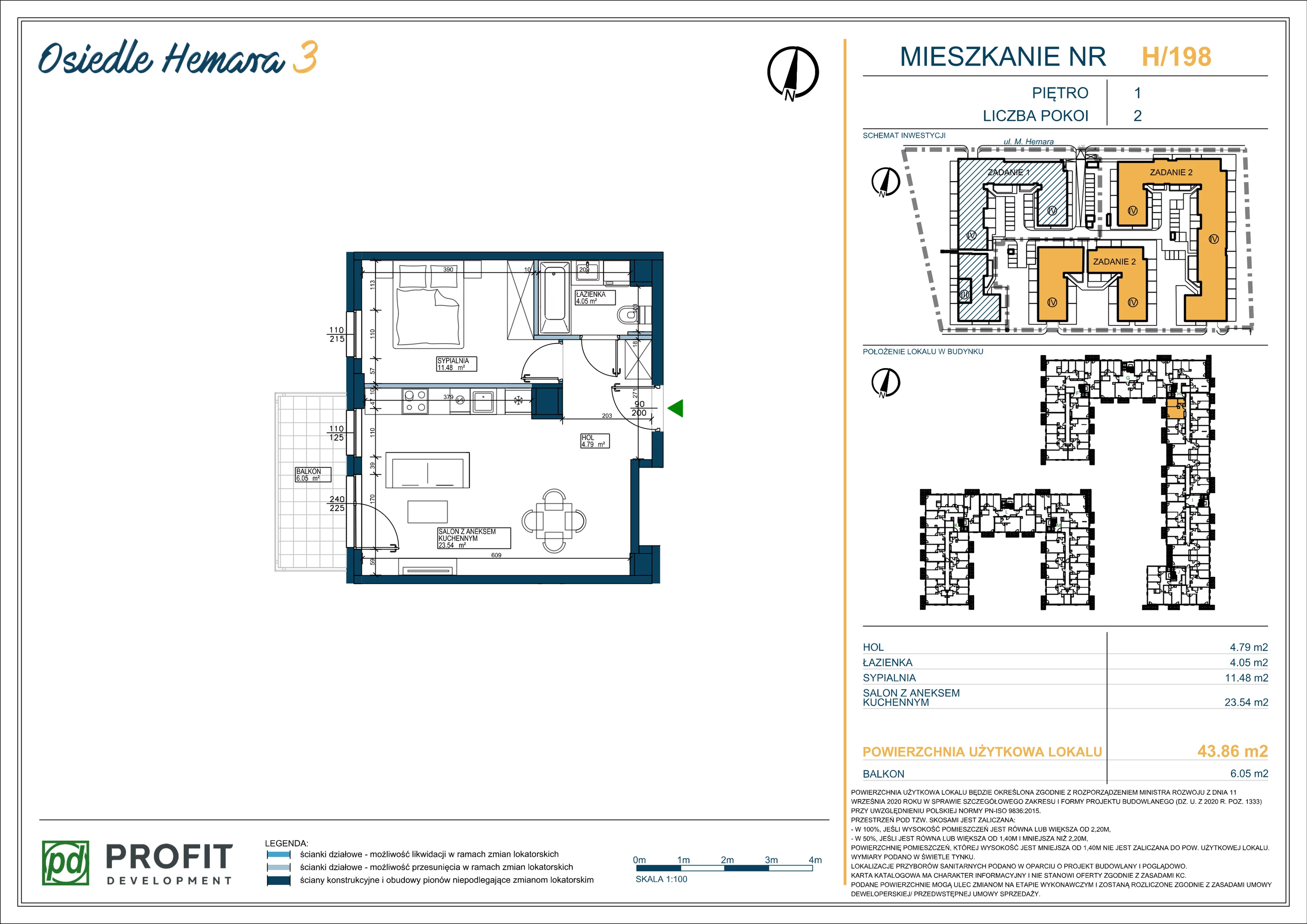 Mieszkanie 43,86 m², piętro 1, oferta nr OH3-2/H/2/198, Osiedle Hemara 3, Warszawa, Białołęka, Brzeziny, ul. Mariana Hemara