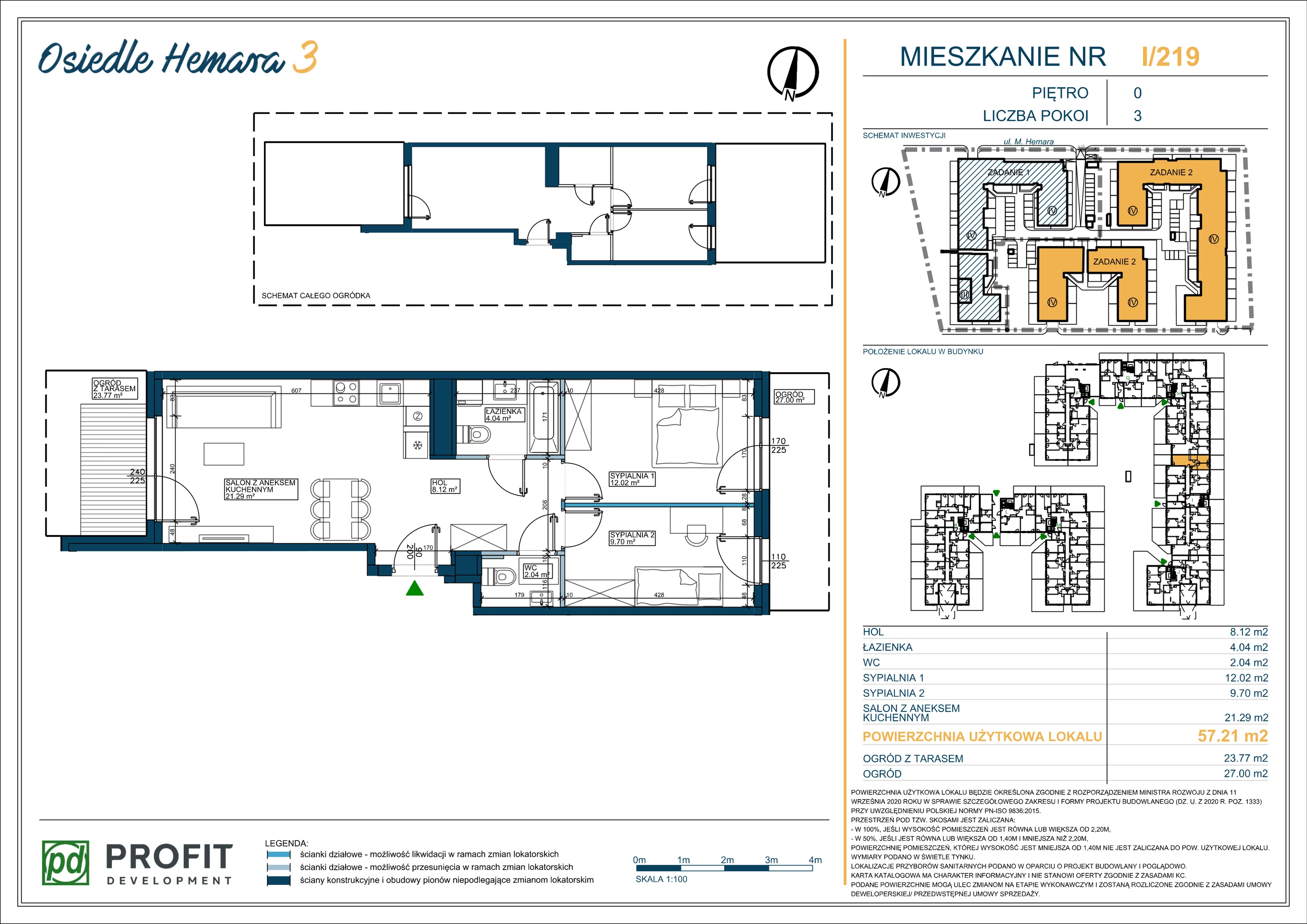 3 pokoje, mieszkanie 57,21 m², parter, oferta nr OH3-2/I/1/219, Osiedle Hemara 3, Warszawa, Białołęka, Brzeziny, ul. Mariana Hemara