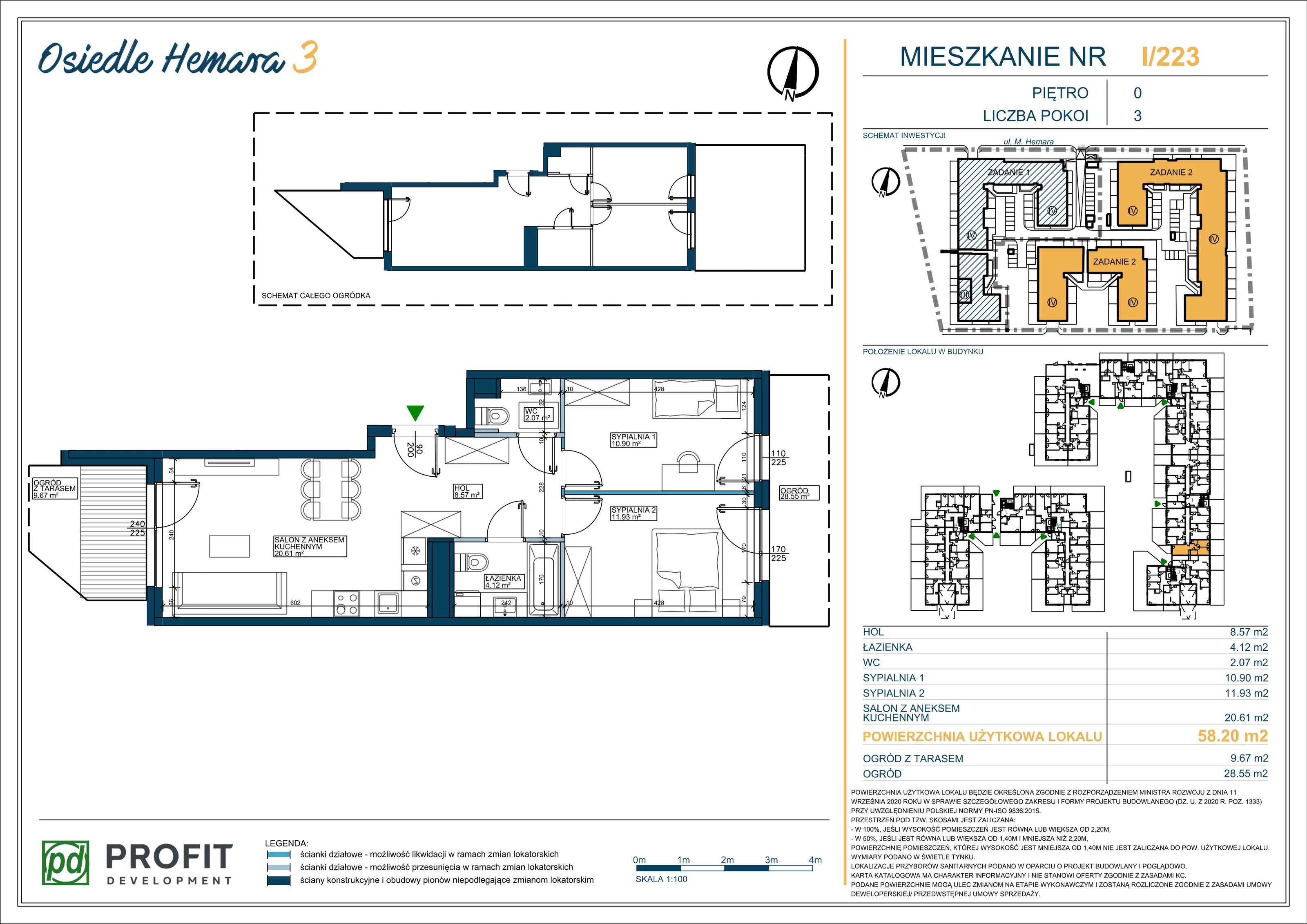 3 pokoje, mieszkanie 58,20 m², parter, oferta nr OH3-2/I/1/223, Osiedle Hemara 3, Warszawa, Białołęka, Brzeziny, ul. Mariana Hemara