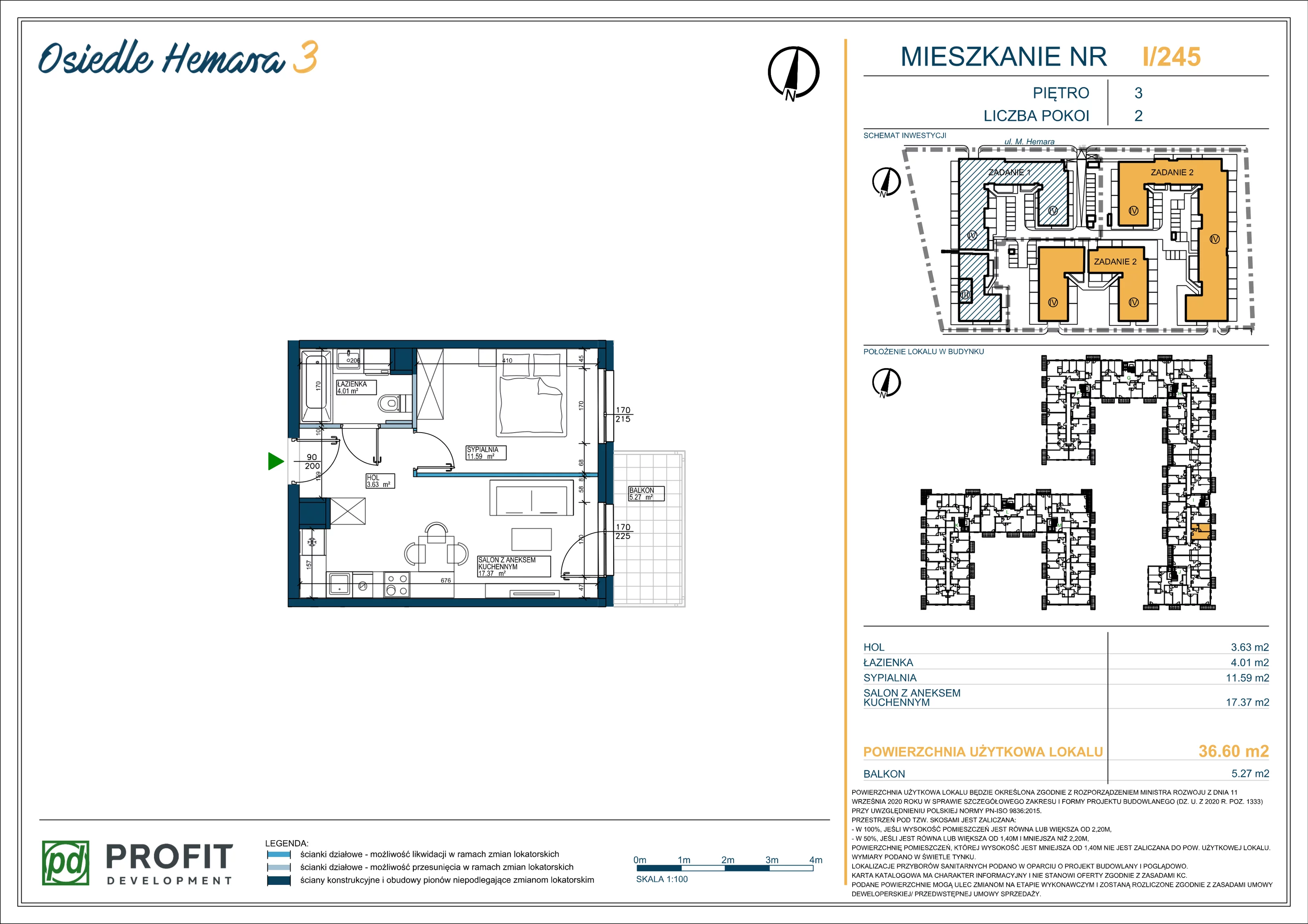 Mieszkanie 36,60 m², piętro 3, oferta nr OH3-2/I/4/245, Osiedle Hemara 3, Warszawa, Białołęka, Brzeziny, ul. Mariana Hemara