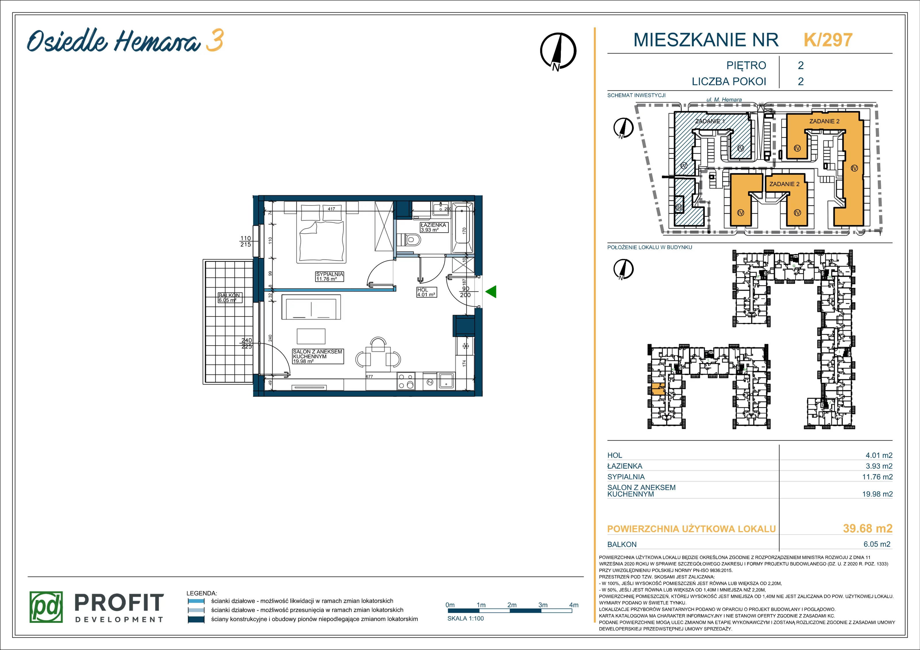 Mieszkanie 39,68 m², piętro 2, oferta nr OH3-2/K/3/297, Osiedle Hemara 3, Warszawa, Białołęka, Brzeziny, ul. Mariana Hemara