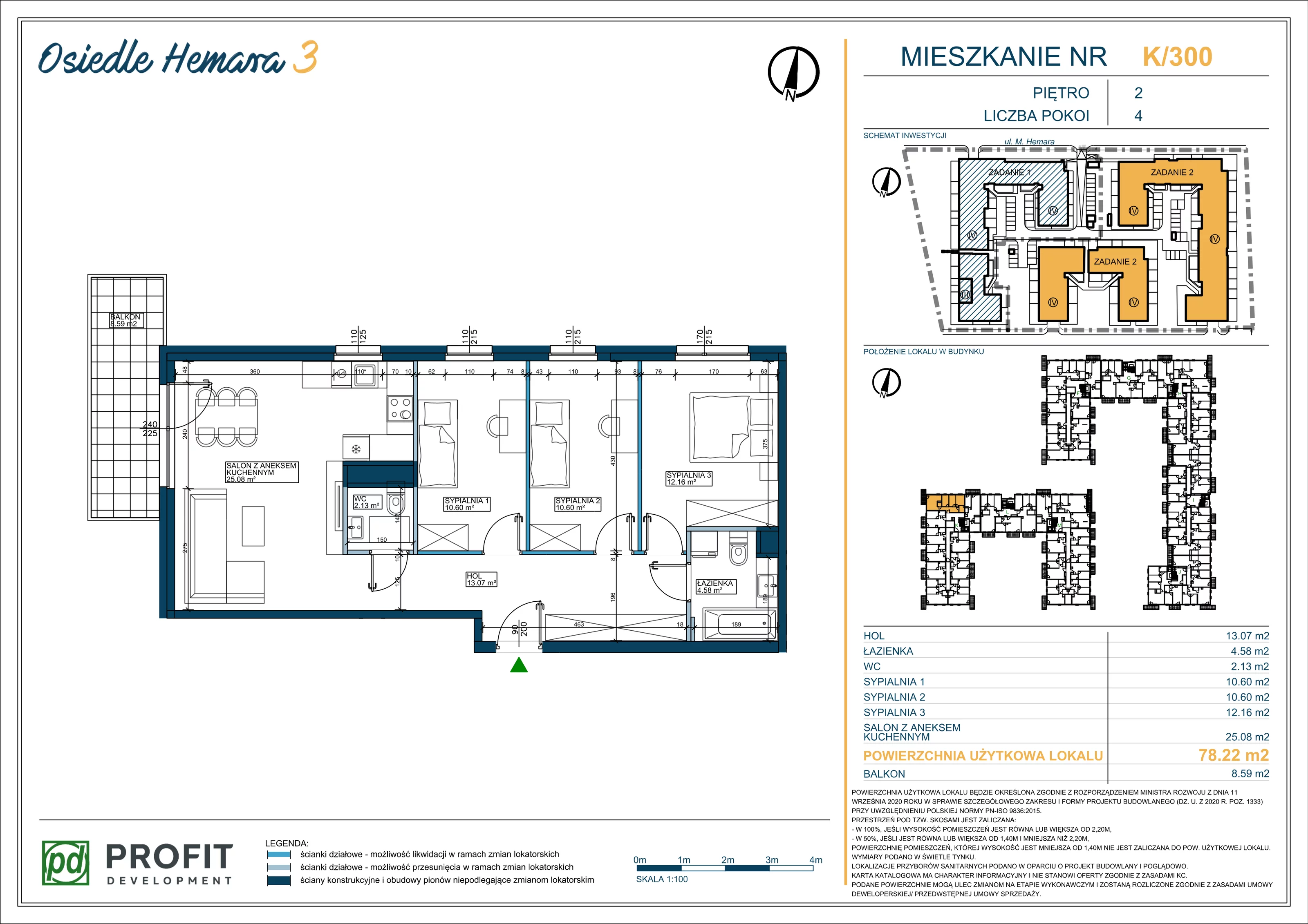 4 pokoje, mieszkanie 78,22 m², piętro 2, oferta nr OH3-2/K/3/300, Osiedle Hemara 3, Warszawa, Białołęka, Brzeziny, ul. Mariana Hemara