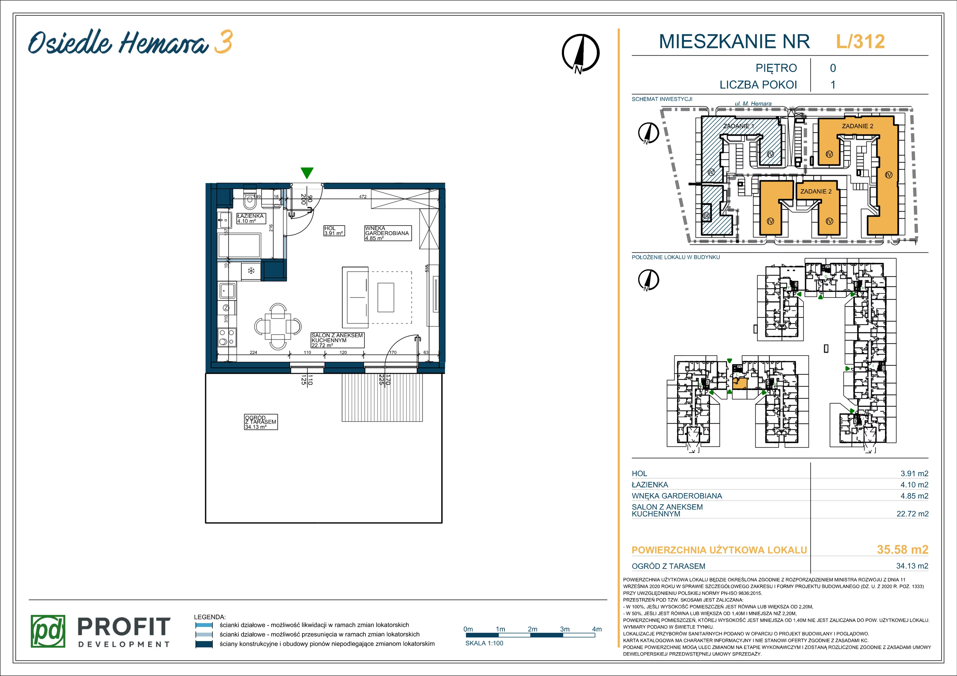 Mieszkanie 35,58 m², parter, oferta nr OH3-2/L/1/312, Osiedle Hemara 3, Warszawa, Białołęka, Brzeziny, ul. Mariana Hemara