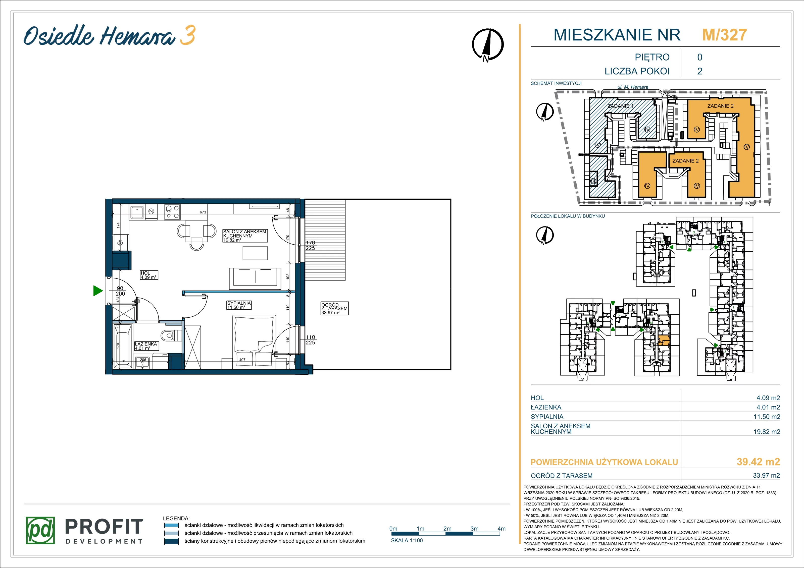 Mieszkanie 39,42 m², parter, oferta nr OH3-2/M/1/327, Osiedle Hemara 3, Warszawa, Białołęka, Brzeziny, ul. Mariana Hemara