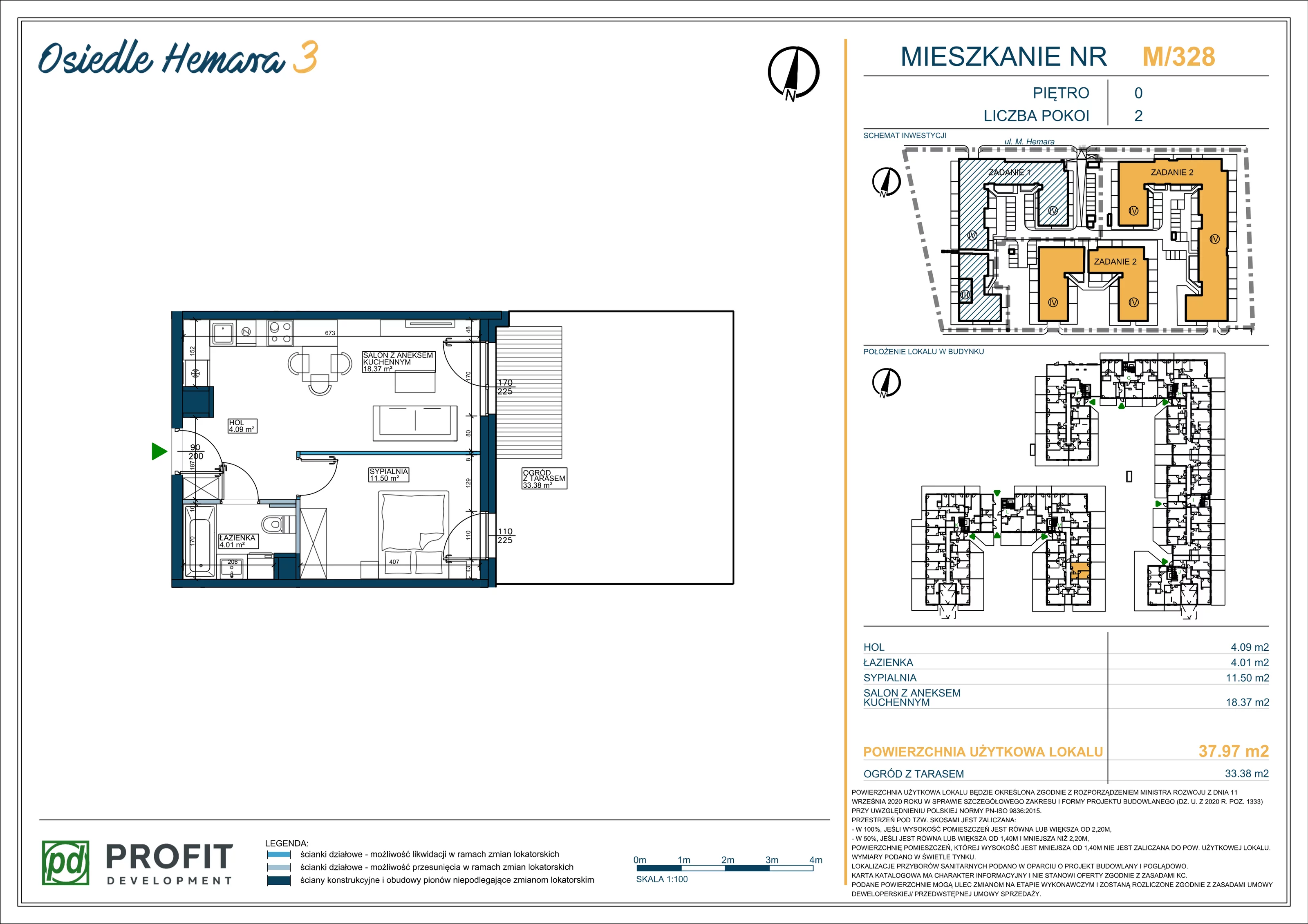 Mieszkanie 37,97 m², parter, oferta nr OH3-2/M/1/328, Osiedle Hemara 3, Warszawa, Białołęka, Brzeziny, ul. Mariana Hemara