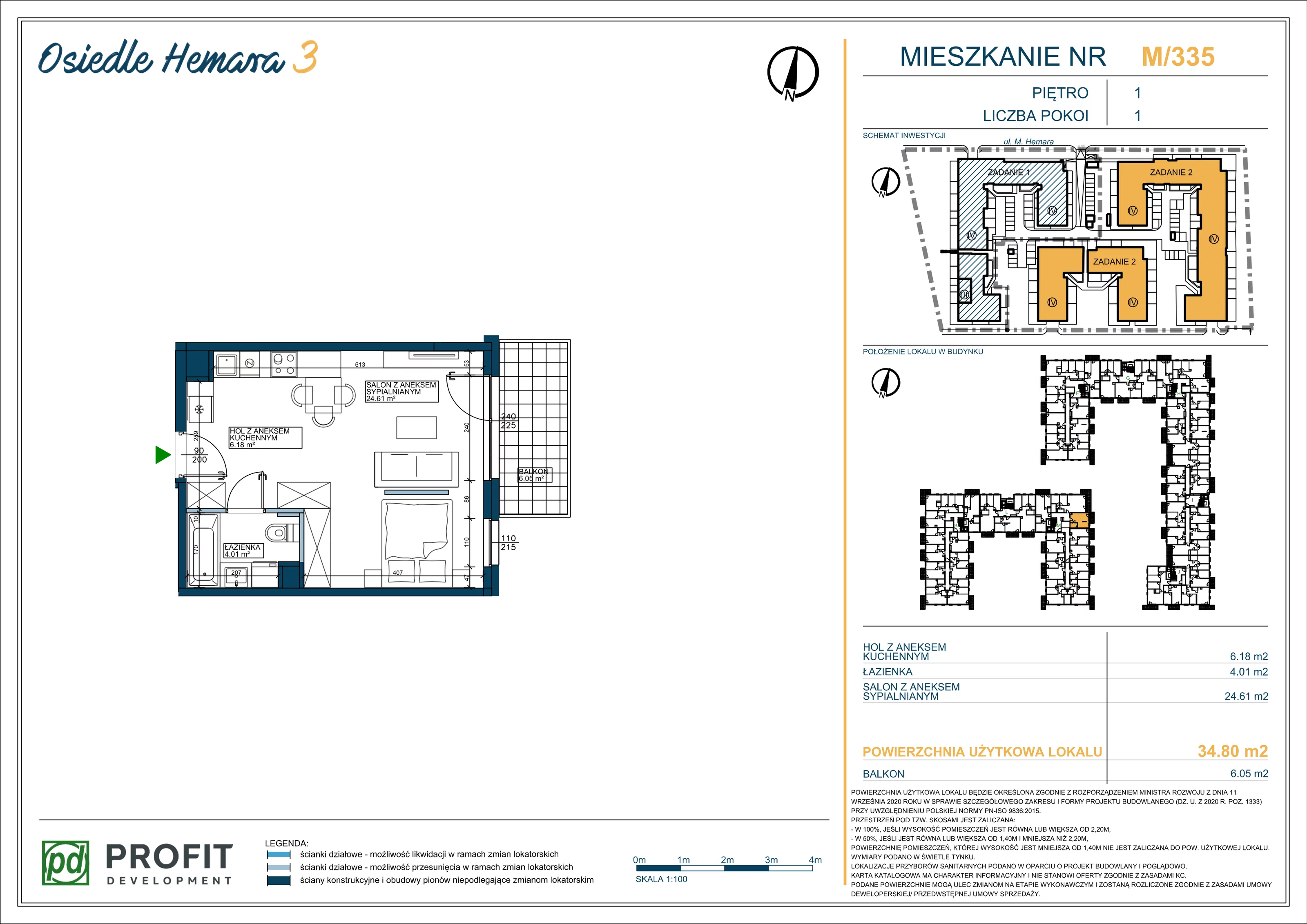 Mieszkanie 34,80 m², piętro 1, oferta nr OH3-2/M/2/335, Osiedle Hemara 3, Warszawa, Białołęka, Brzeziny, ul. Mariana Hemara