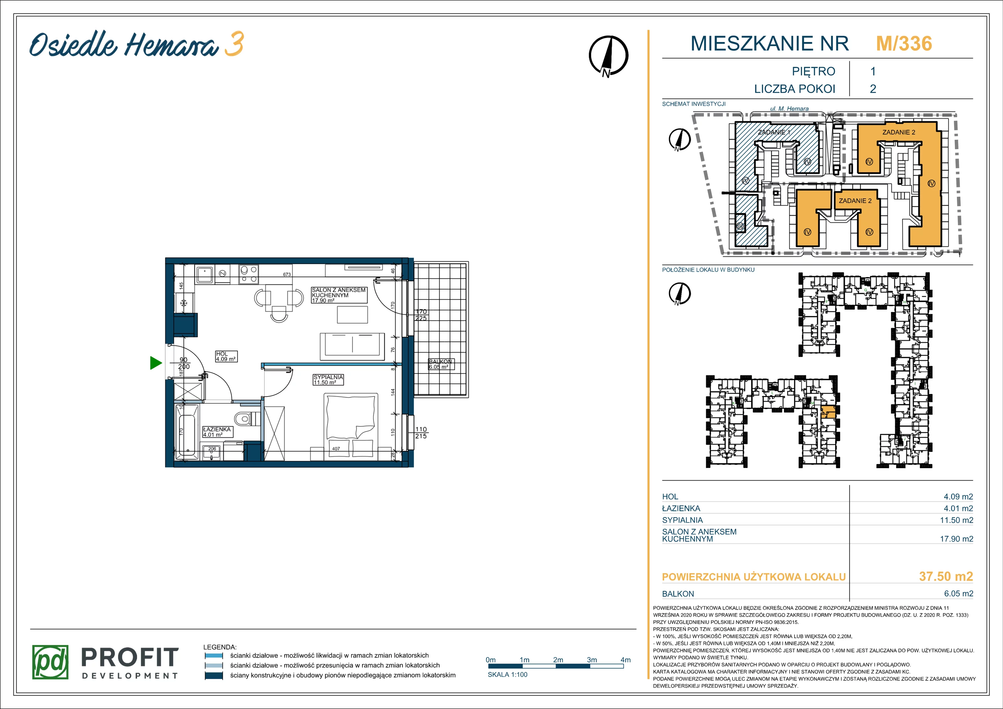 Mieszkanie 37,50 m², piętro 1, oferta nr OH3-2/M/2/336, Osiedle Hemara 3, Warszawa, Białołęka, Brzeziny, ul. Mariana Hemara