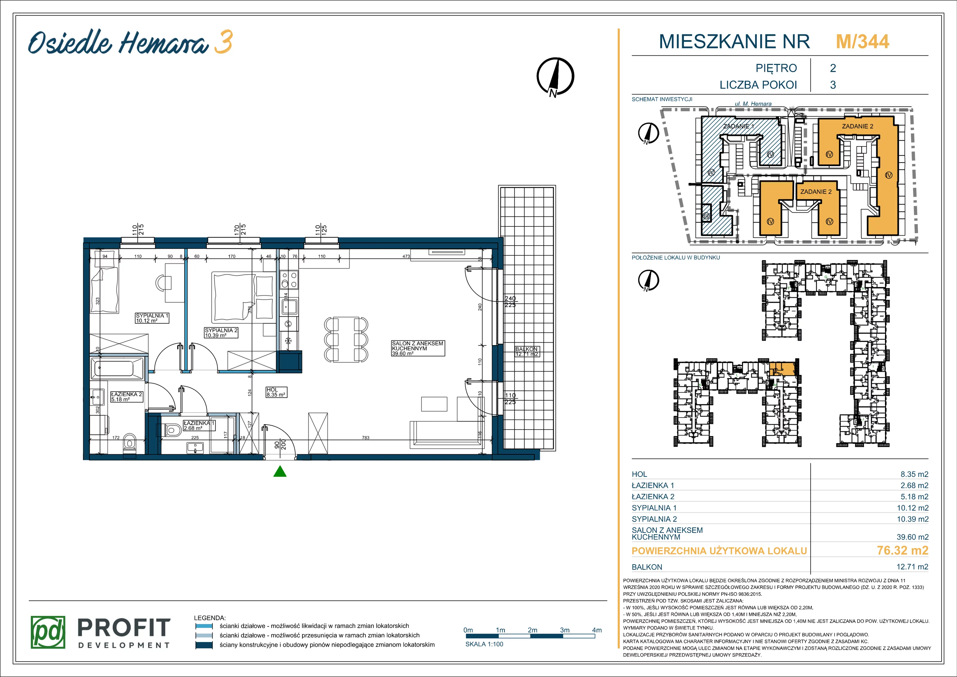 3 pokoje, mieszkanie 76,32 m², piętro 2, oferta nr OH3-2/M/3/344, Osiedle Hemara 3, Warszawa, Białołęka, Brzeziny, ul. Mariana Hemara