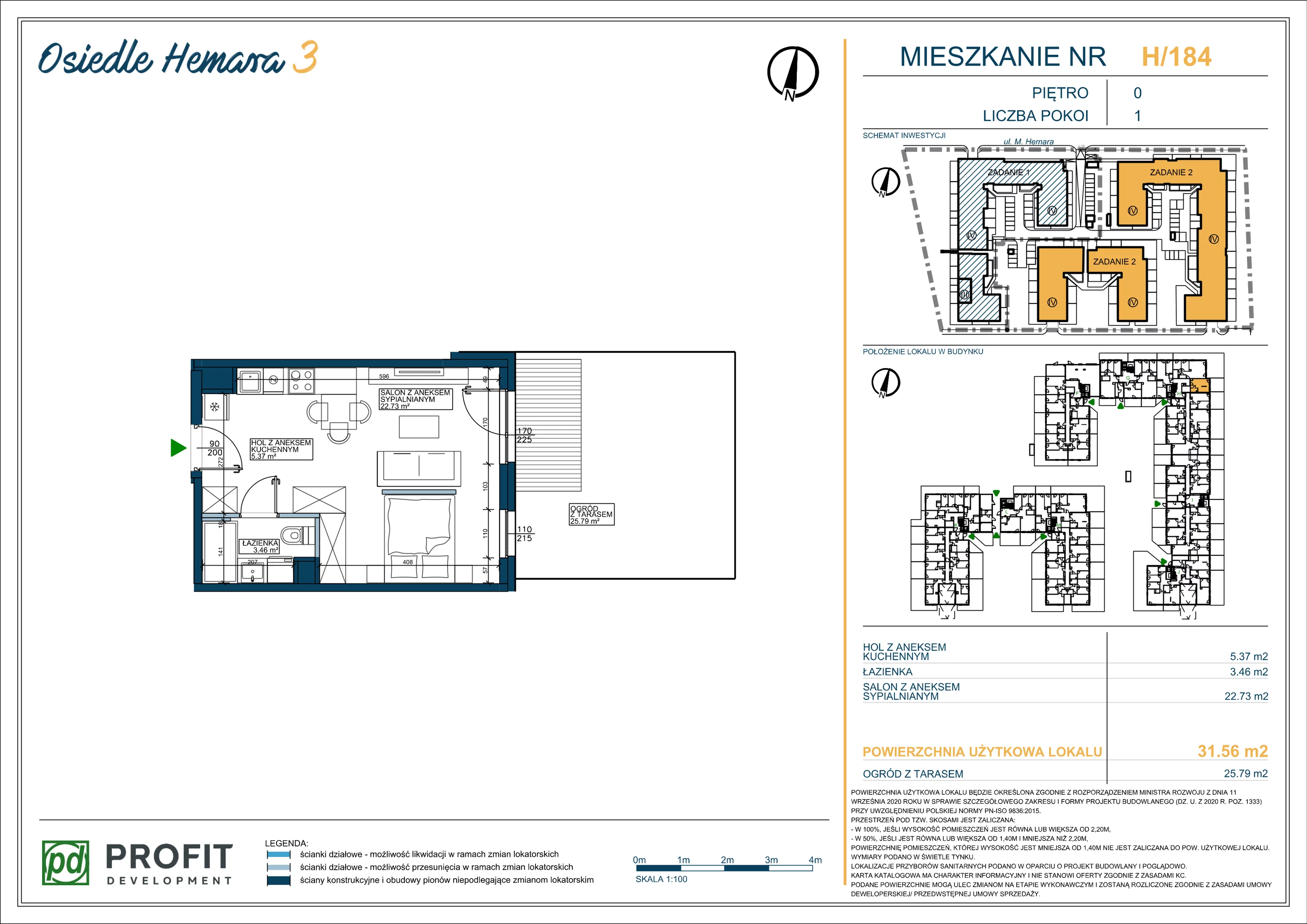 Mieszkanie 31,56 m², parter, oferta nr 184, Osiedle Hemara 3, Warszawa, Białołęka, Brzeziny, ul. Mariana Hemara