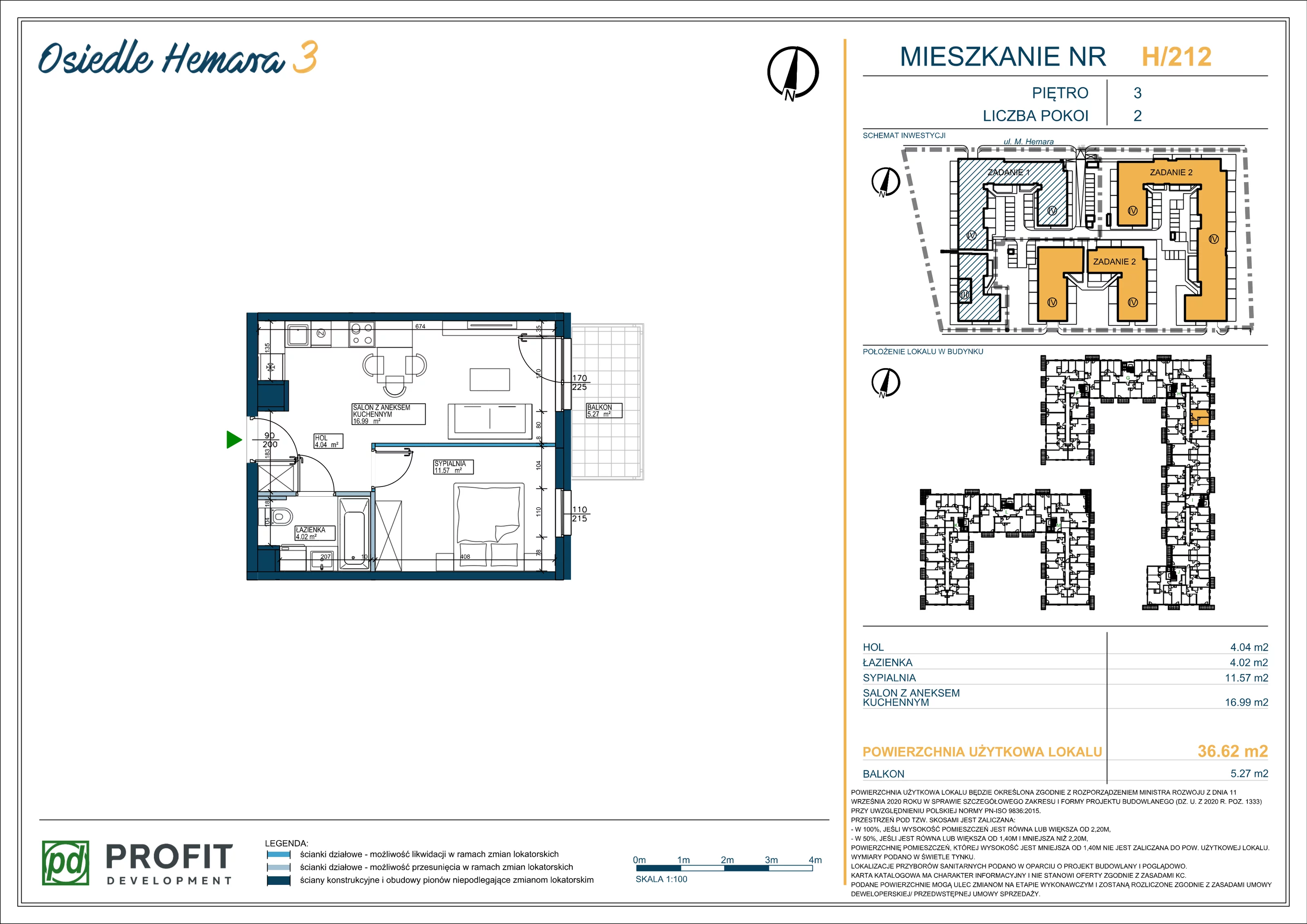 Mieszkanie 36,62 m², piętro 3, oferta nr 212, Osiedle Hemara 3, Warszawa, Białołęka, Brzeziny, ul. Mariana Hemara