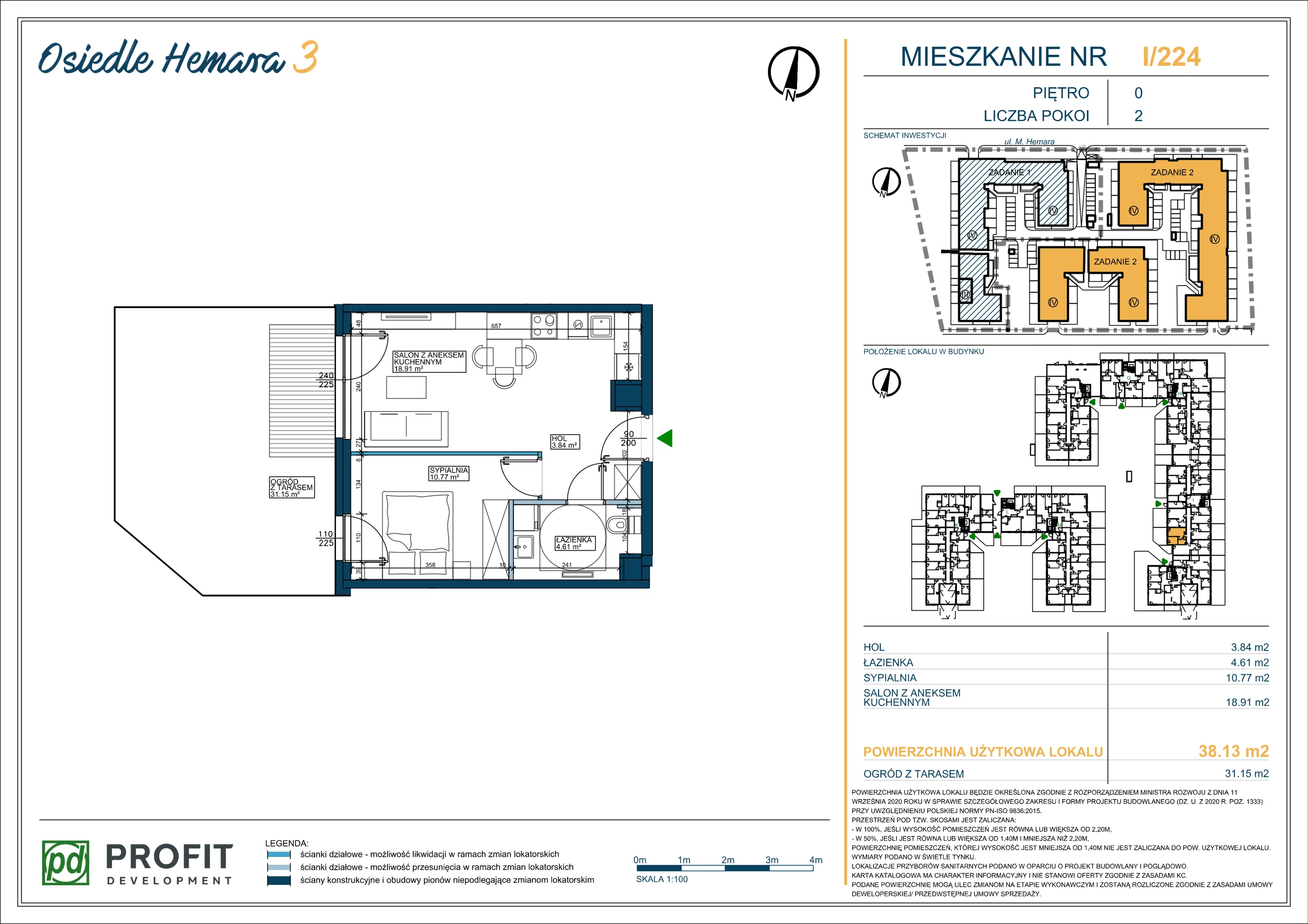 Mieszkanie 38,13 m², parter, oferta nr 224, Osiedle Hemara 3, Warszawa, Białołęka, Brzeziny, ul. Mariana Hemara