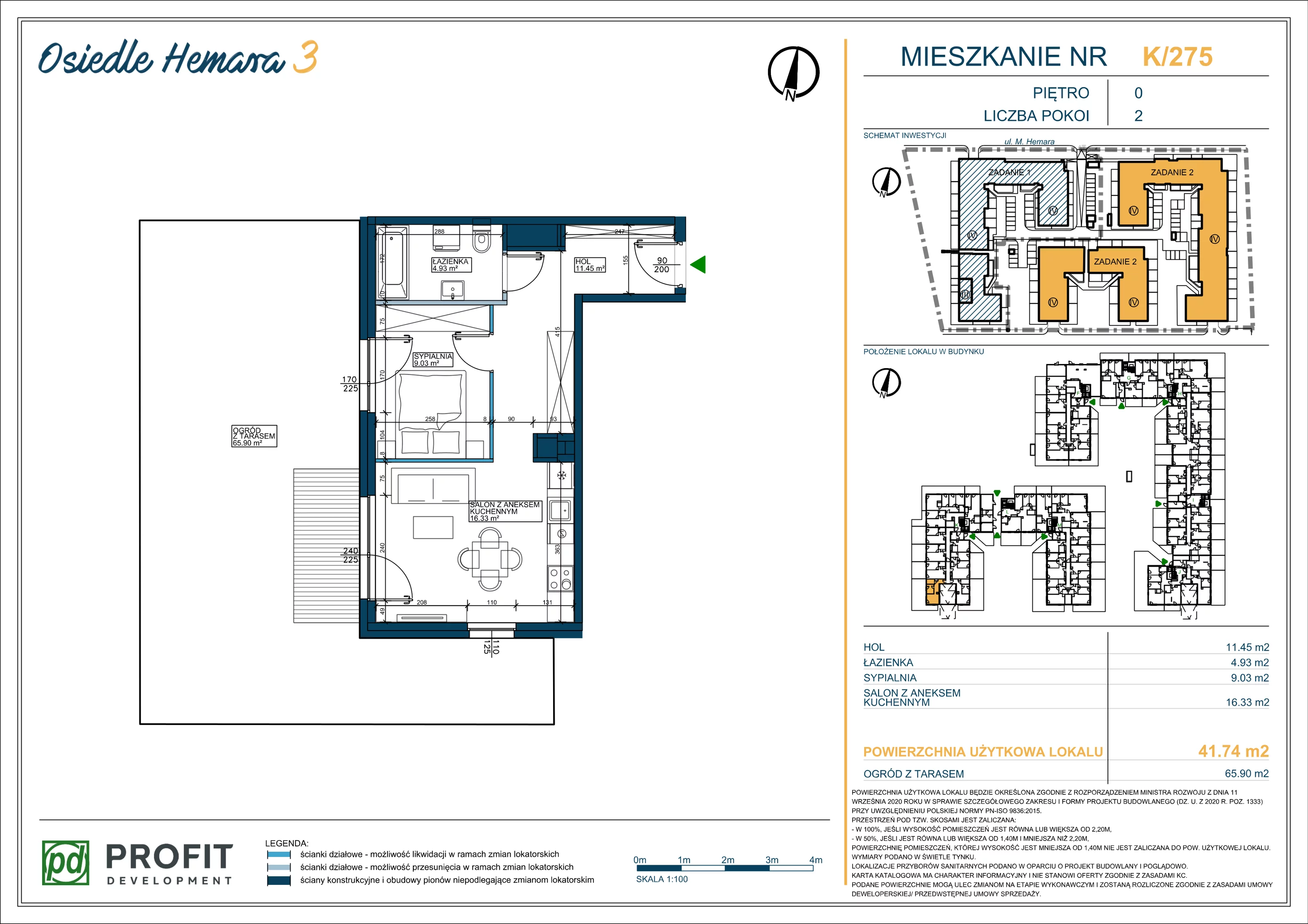 Mieszkanie 41,74 m², parter, oferta nr 275, Osiedle Hemara 3, Warszawa, Białołęka, Brzeziny, ul. Mariana Hemara