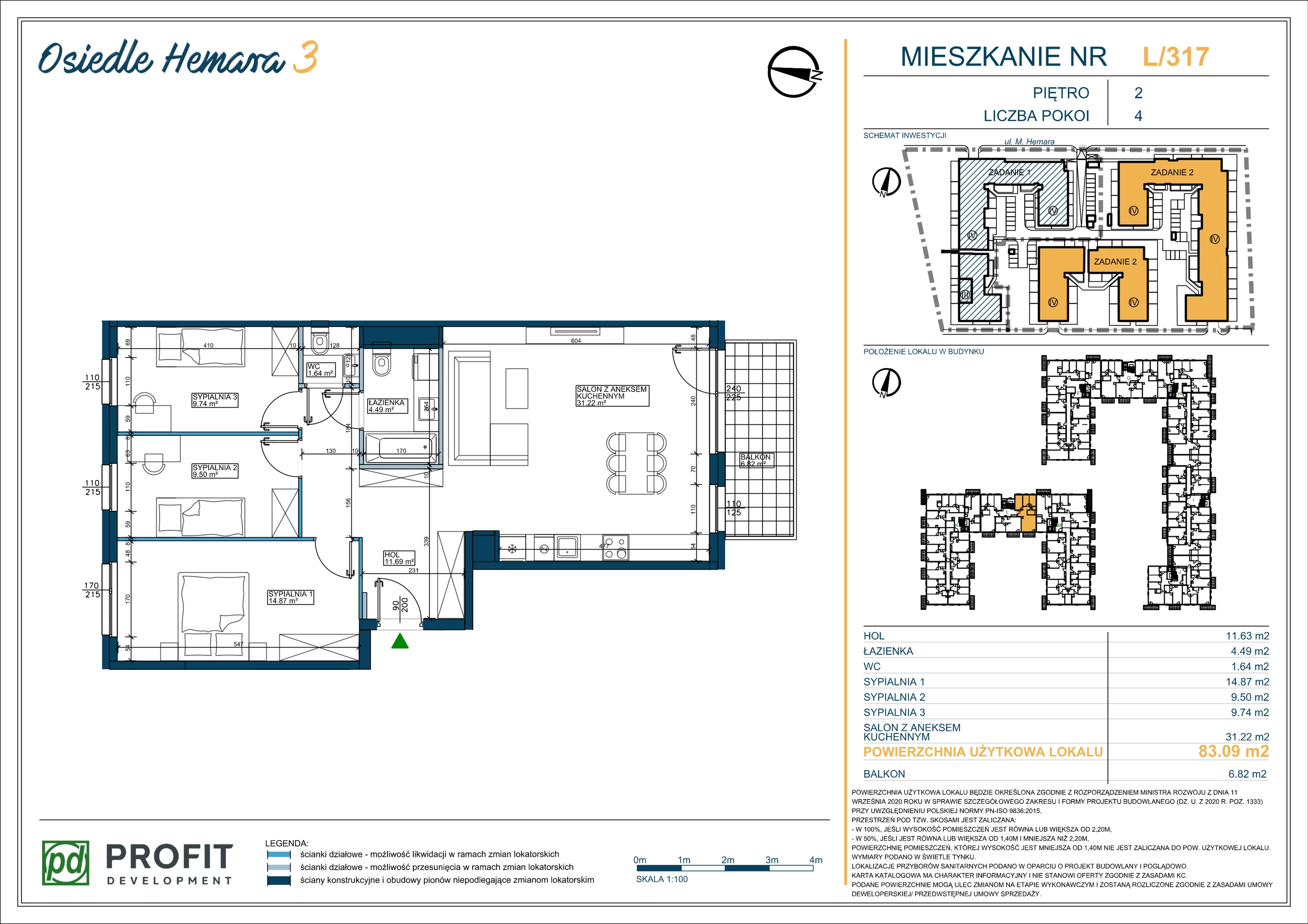 Mieszkanie 83,09 m², piętro 2, oferta nr 317, Osiedle Hemara 3, Warszawa, Białołęka, Brzeziny, ul. Mariana Hemara