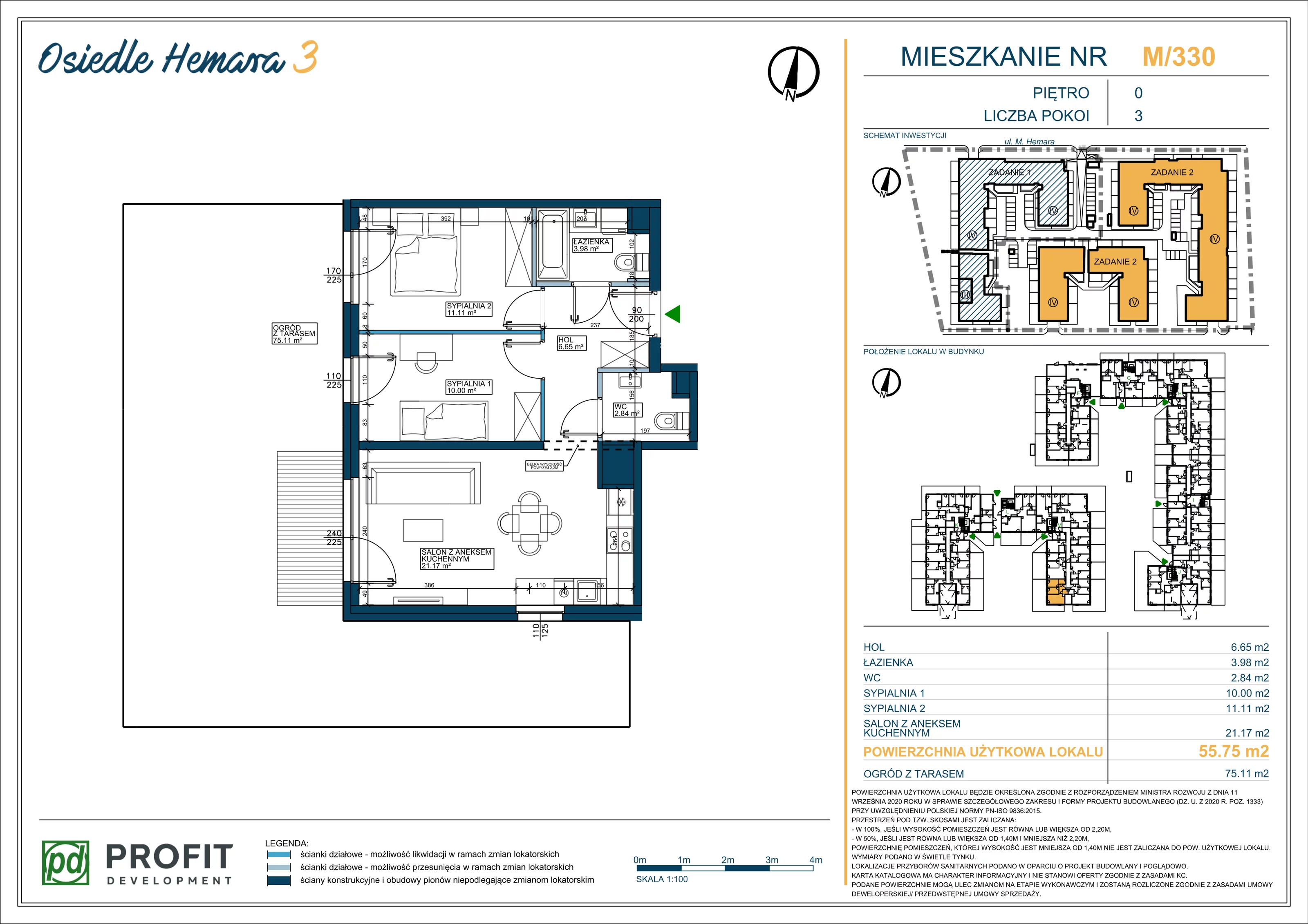 Mieszkanie 55,75 m², parter, oferta nr 330, Osiedle Hemara 3, Warszawa, Białołęka, Brzeziny, ul. Mariana Hemara