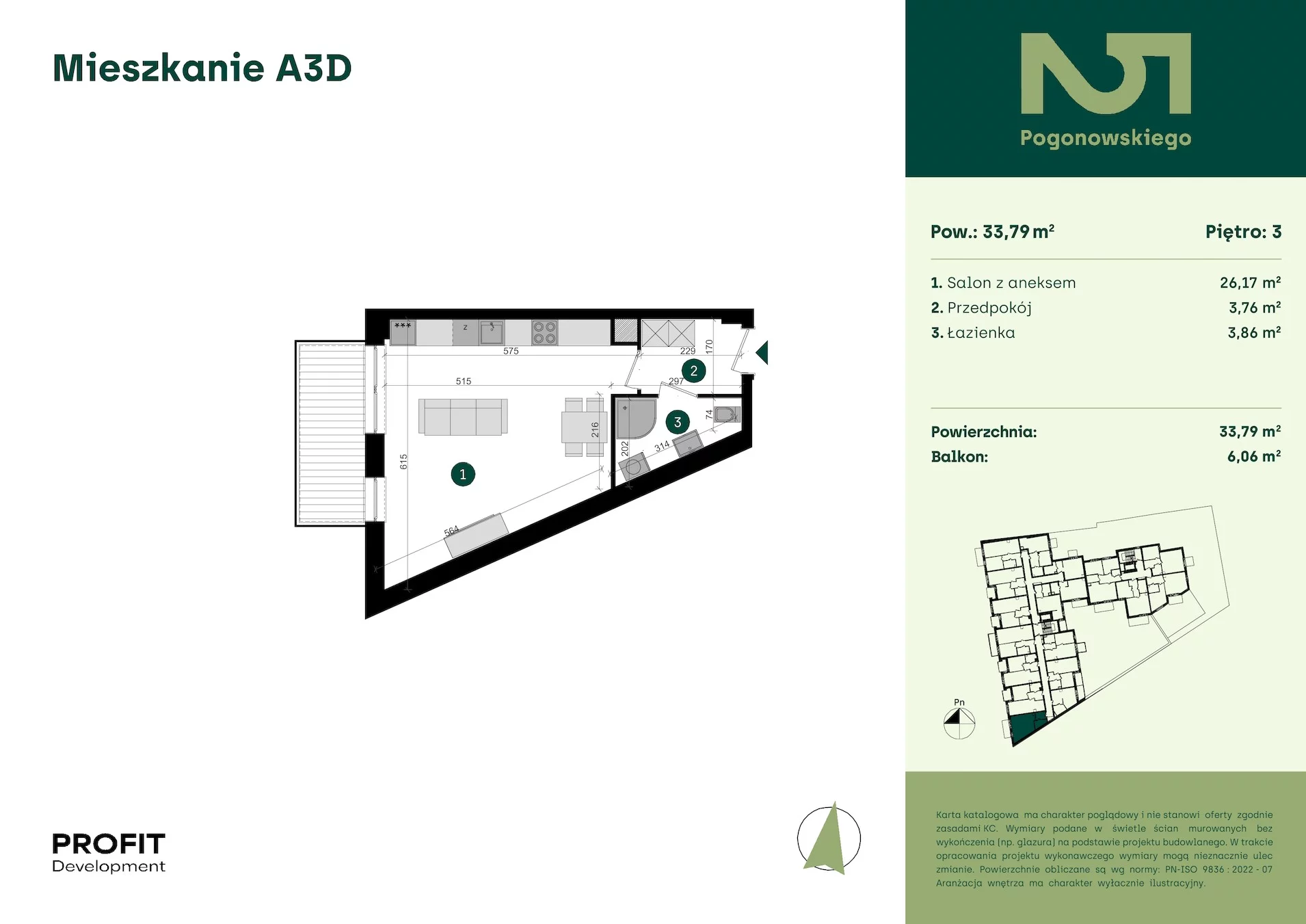 1 pokój, mieszkanie 33,79 m², piętro 2, oferta nr POGO2/A/3D, Pogonowskiego 52, Łódź, Polesie, Stare Polesie, ul. Pogonowskiego 52