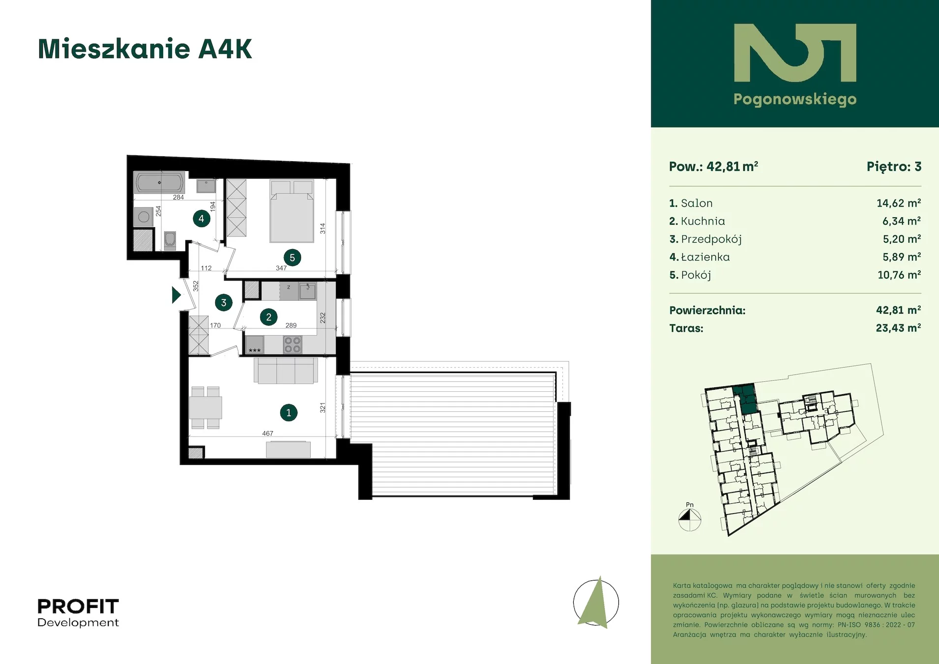 2 pokoje, mieszkanie 42,81 m², piętro 3, oferta nr POGO2/A/4K, Pogonowskiego 52, Łódź, Polesie, Stare Polesie, ul. Pogonowskiego 52