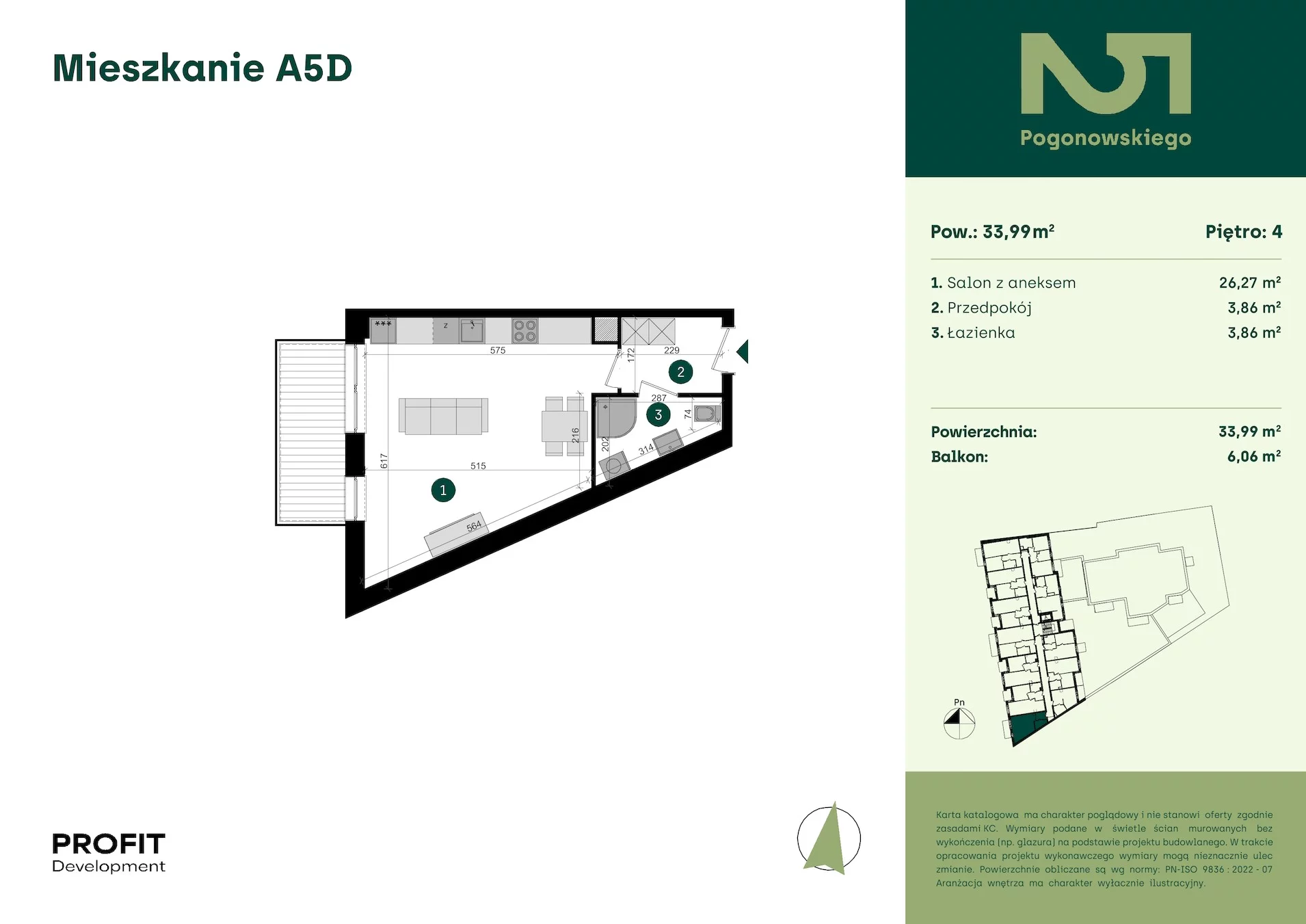 1 pokój, mieszkanie 33,99 m², piętro 4, oferta nr POGO2/A/5D, Pogonowskiego 52, Łódź, Polesie, Stare Polesie, ul. Pogonowskiego 52
