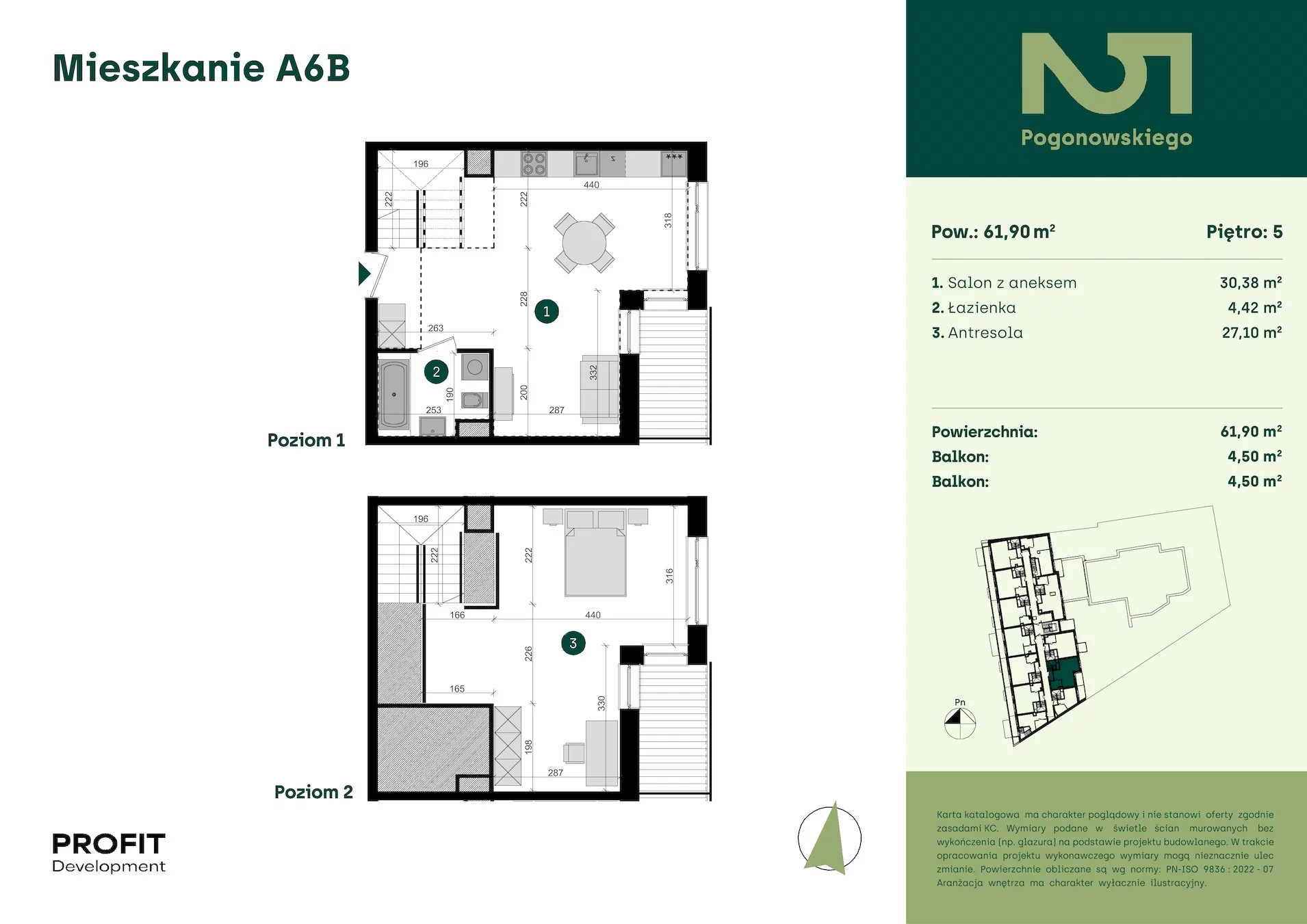 3 pokoje, mieszkanie 61,90 m², piętro 5, oferta nr POGO2/A/6B, Pogonowskiego 52, Łódź, Polesie, Stare Polesie, ul. Pogonowskiego 52