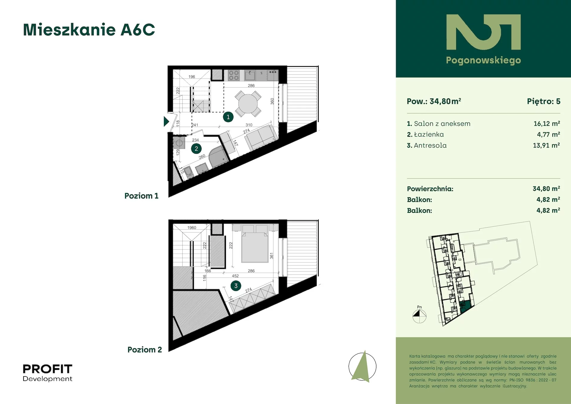 2 pokoje, mieszkanie 34,80 m², piętro 5, oferta nr POGO2/A/6C, Pogonowskiego 52, Łódź, Polesie, Stare Polesie, ul. Pogonowskiego 52