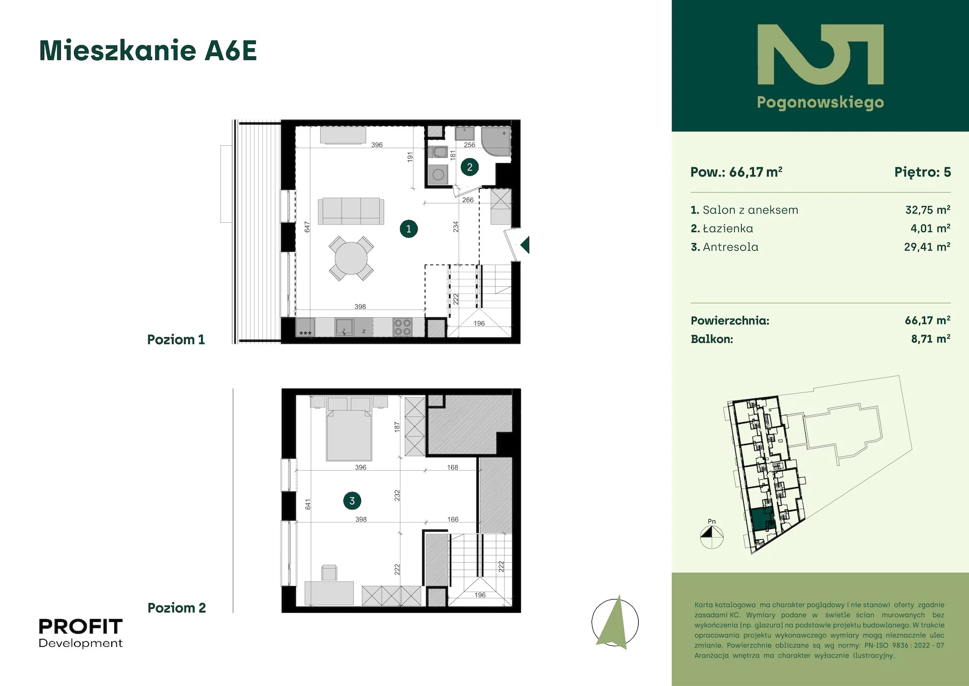 3 pokoje, mieszkanie 66,17 m², piętro 5, oferta nr POGO2/A/6E, Pogonowskiego 52, Łódź, Polesie, Stare Polesie, ul. Pogonowskiego 52