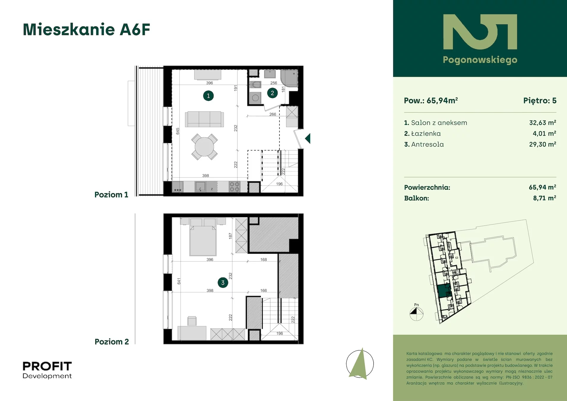3 pokoje, mieszkanie 65,94 m², piętro 5, oferta nr POGO2/A/6F, Pogonowskiego 52, Łódź, Polesie, Stare Polesie, ul. Pogonowskiego 52
