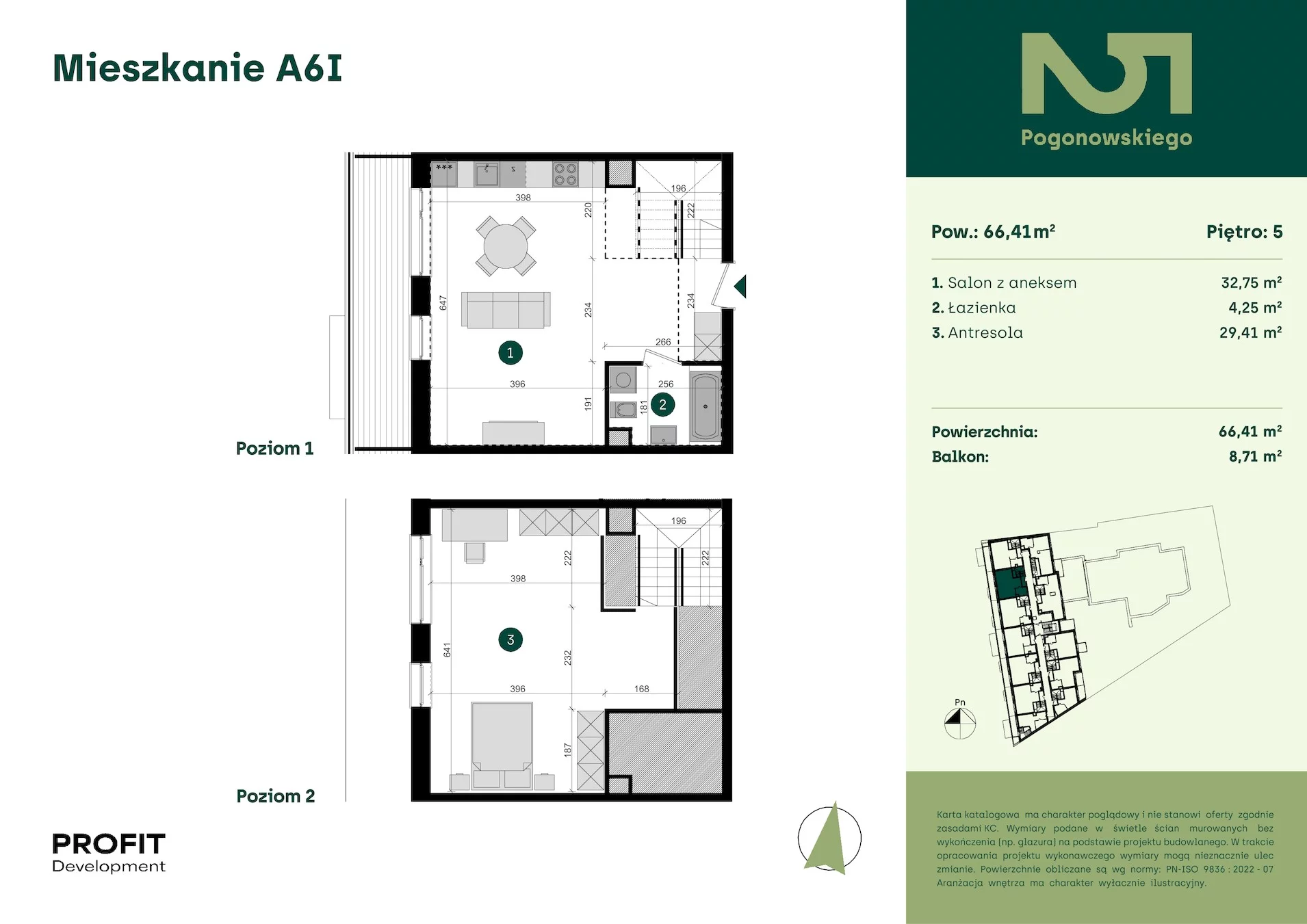 3 pokoje, mieszkanie 66,41 m², piętro 5, oferta nr POGO2/A/6I, Pogonowskiego 52, Łódź, Polesie, Stare Polesie, ul. Pogonowskiego 52