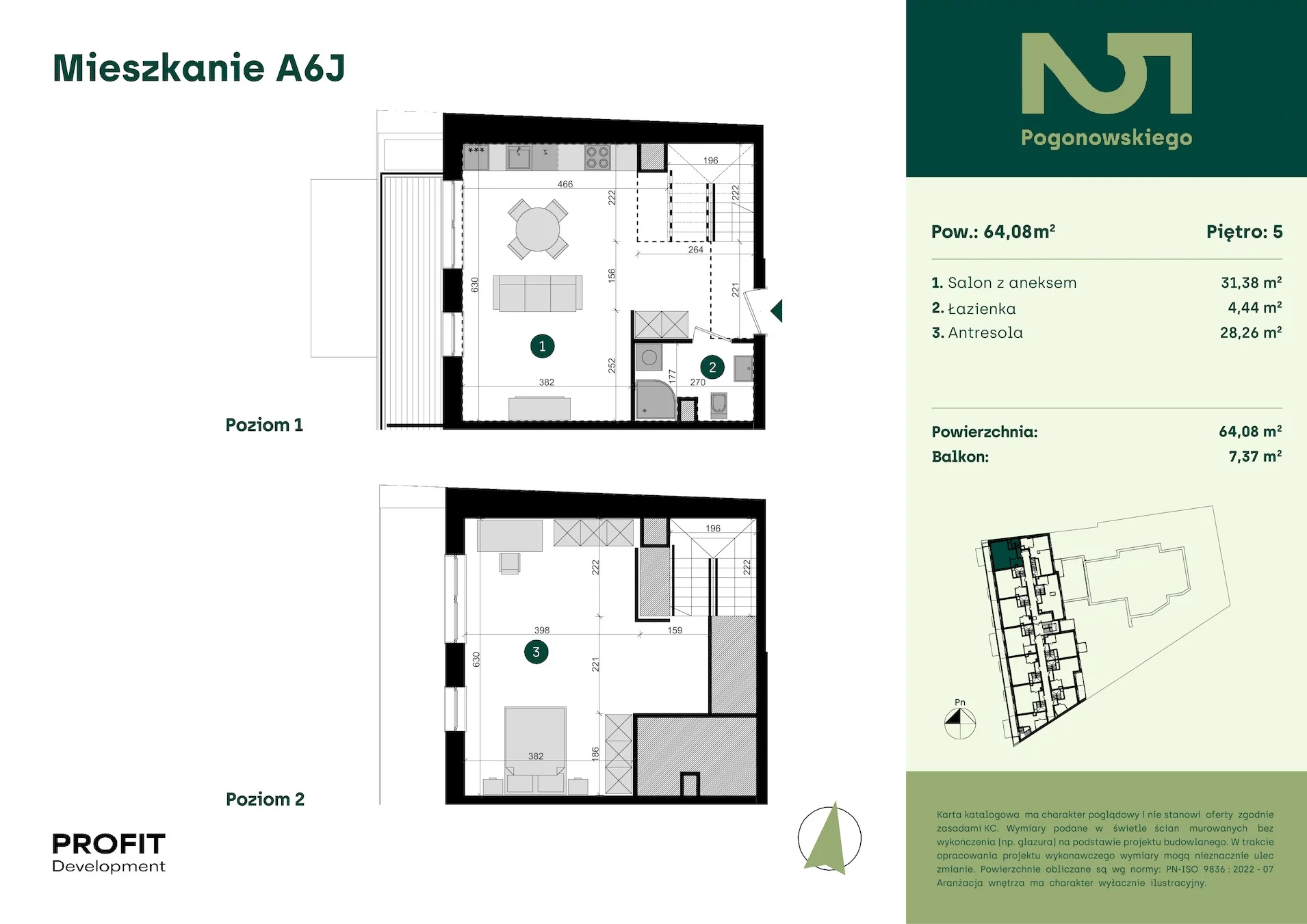 3 pokoje, mieszkanie 64,08 m², piętro 5, oferta nr POGO2/A/6J, Pogonowskiego 52, Łódź, Polesie, Stare Polesie, ul. Pogonowskiego 52