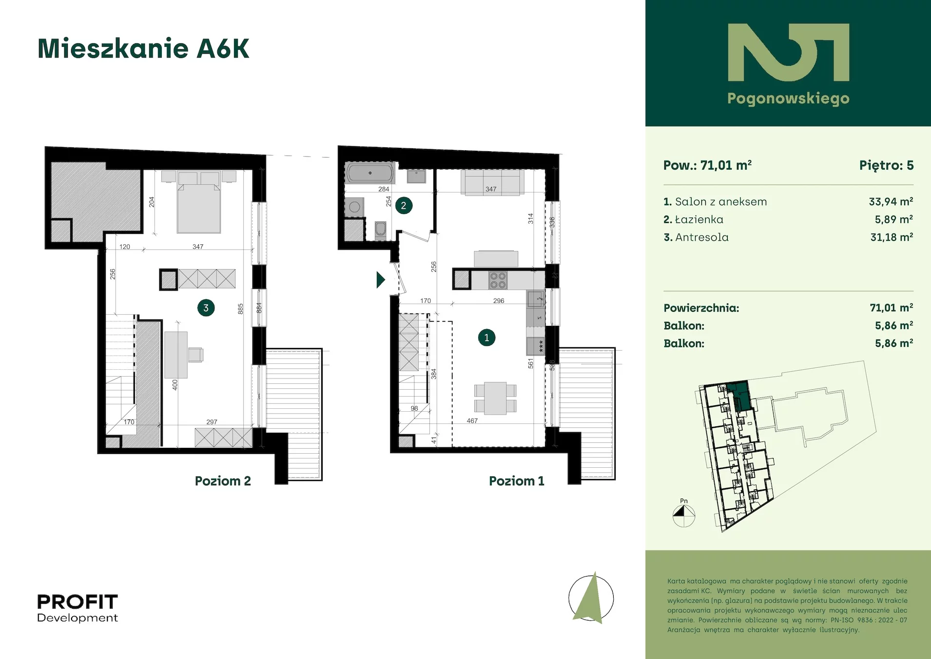 1 pokój, mieszkanie 71,01 m², piętro 5, oferta nr POGO2/A/6K, Pogonowskiego 52, Łódź, Polesie, Stare Polesie, ul. Pogonowskiego 52