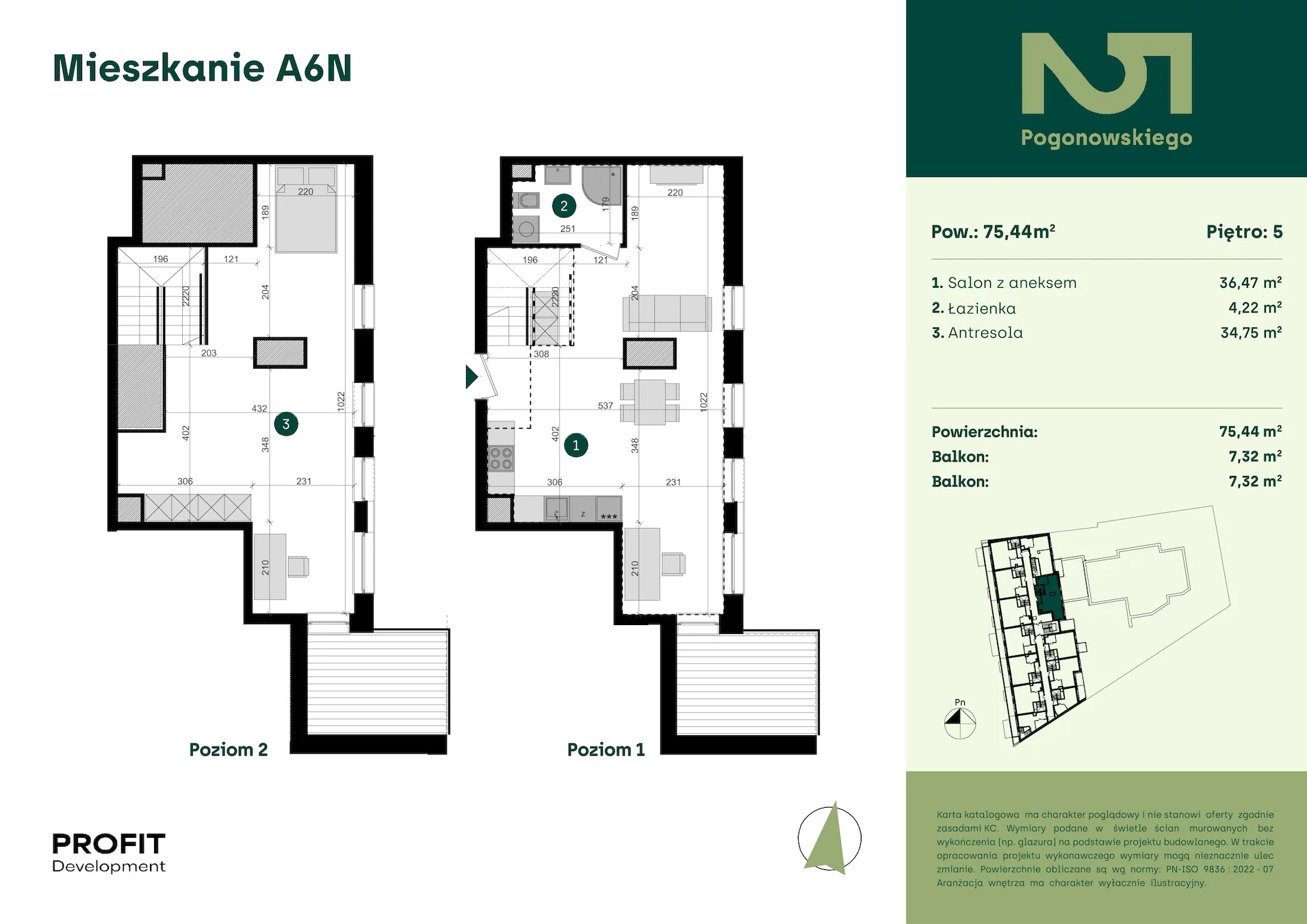 1 pokój, mieszkanie 75,44 m², piętro 5, oferta nr POGO2/A/6N, Pogonowskiego 52, Łódź, Polesie, Stare Polesie, ul. Pogonowskiego 52