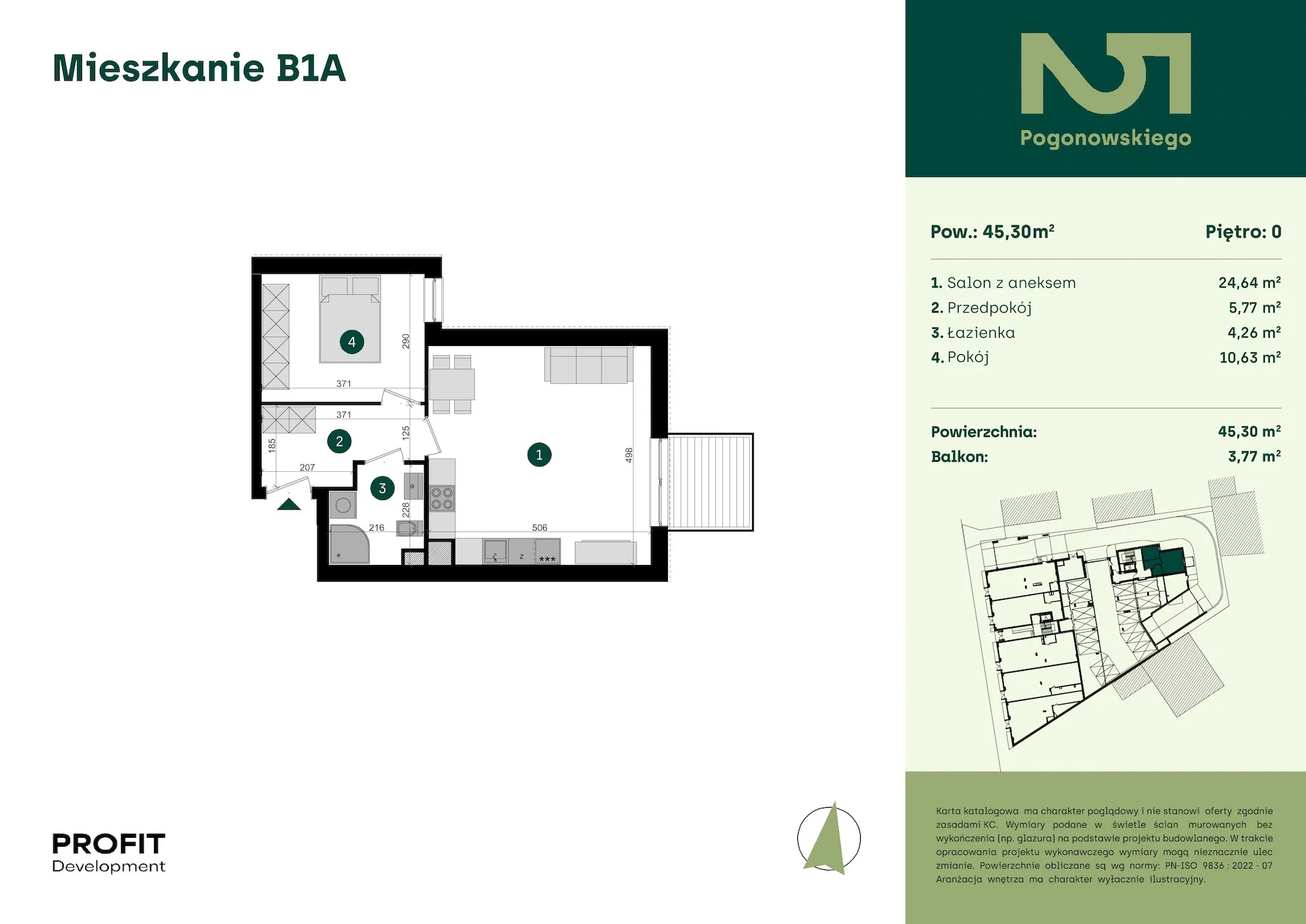 2 pokoje, mieszkanie 45,30 m², parter, oferta nr POGO2/B/1A, Pogonowskiego 52, Łódź, Polesie, Stare Polesie, ul. Pogonowskiego 52