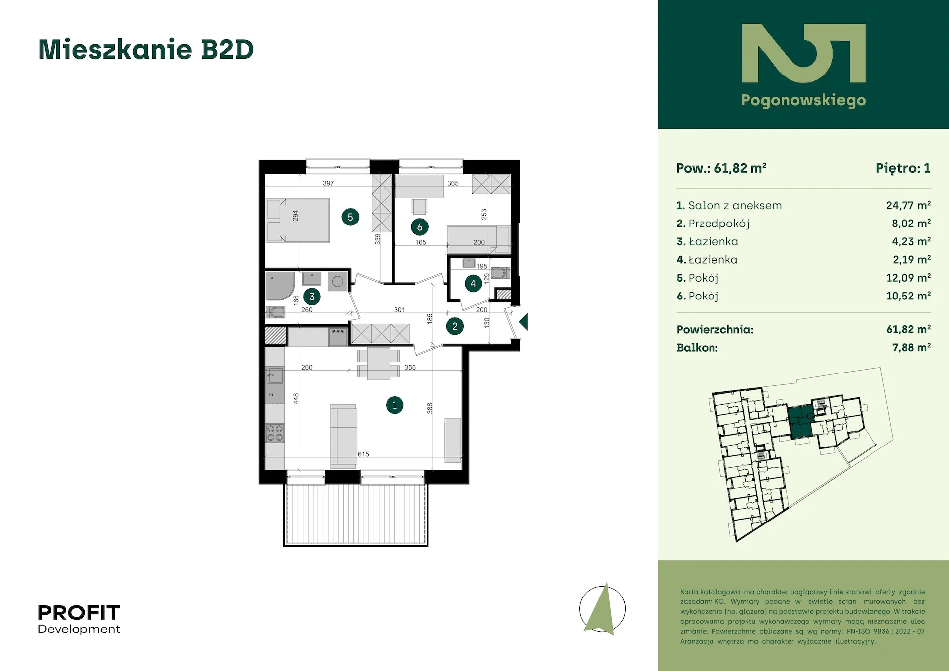 3 pokoje, mieszkanie 61,82 m², piętro 1, oferta nr POGO2/B/2D, Pogonowskiego 52, Łódź, Polesie, Stare Polesie, ul. Pogonowskiego 52