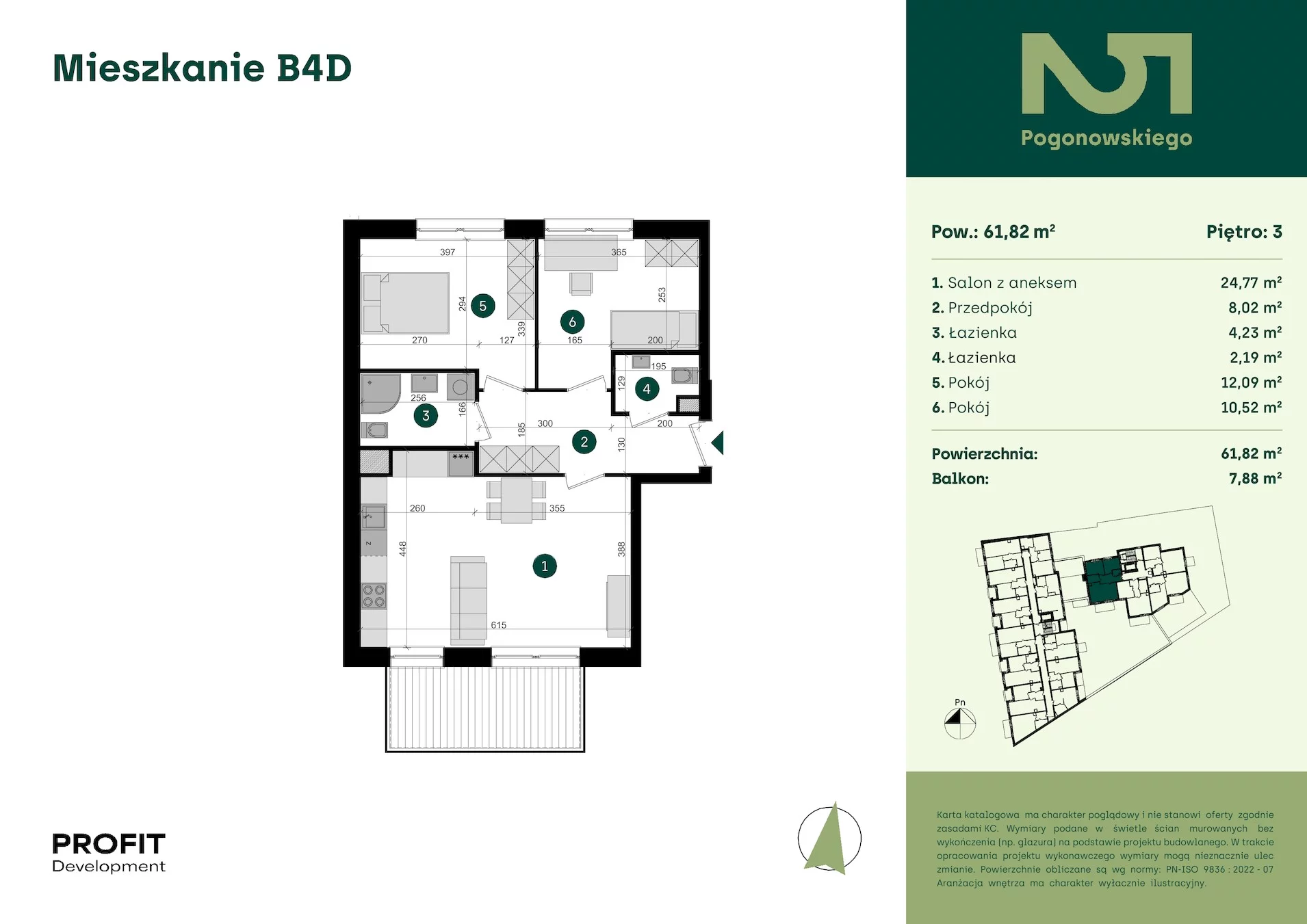 3 pokoje, mieszkanie 61,82 m², piętro 3, oferta nr POGO2/B/4D, Pogonowskiego 52, Łódź, Polesie, Stare Polesie, ul. Pogonowskiego 52
