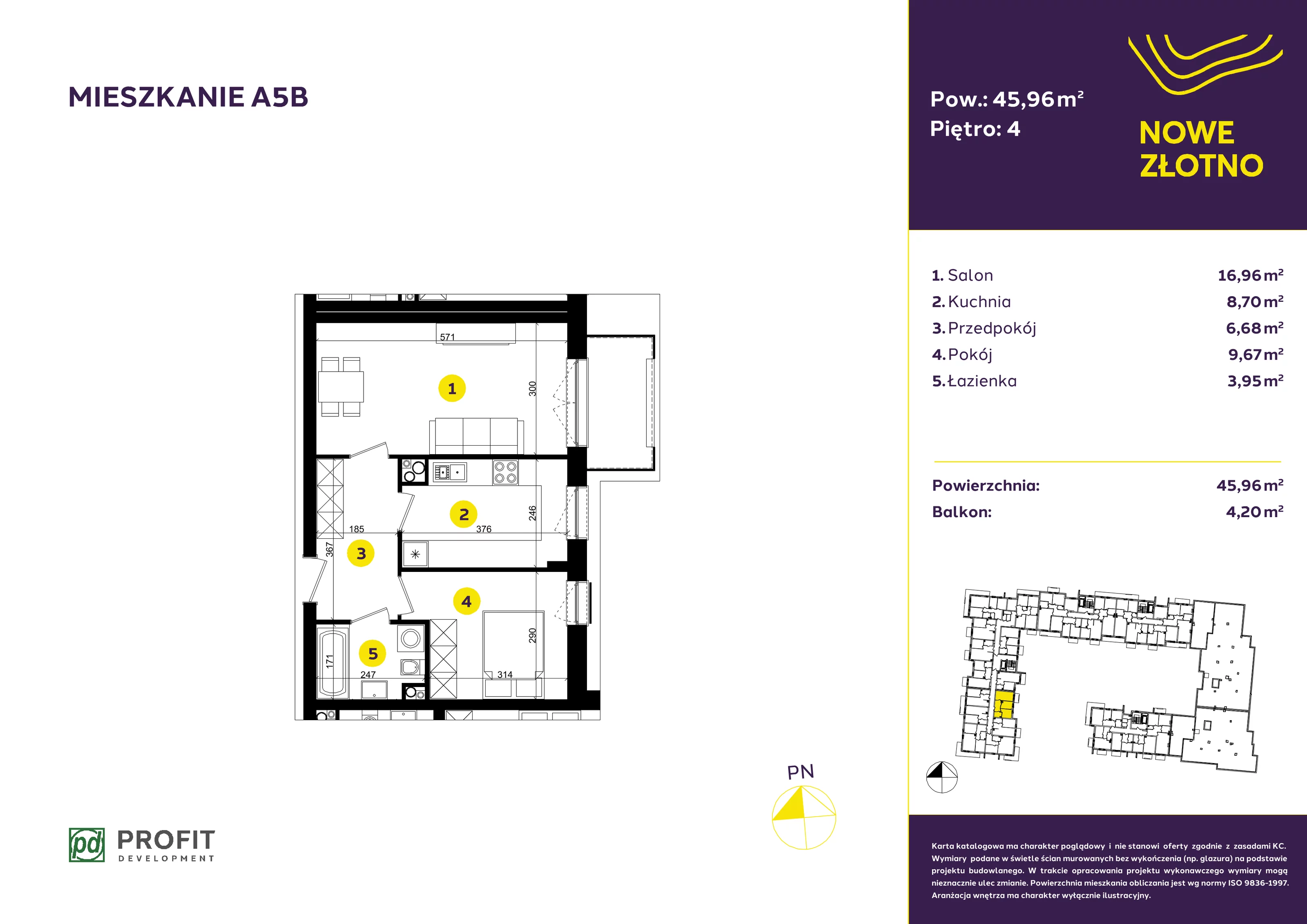 2 pokoje, mieszkanie 45,96 m², piętro 4, oferta nr TRF/A/5B, Nowe Złotno, Łódź, Polesie, Złotno, ul. Traktorowa 24