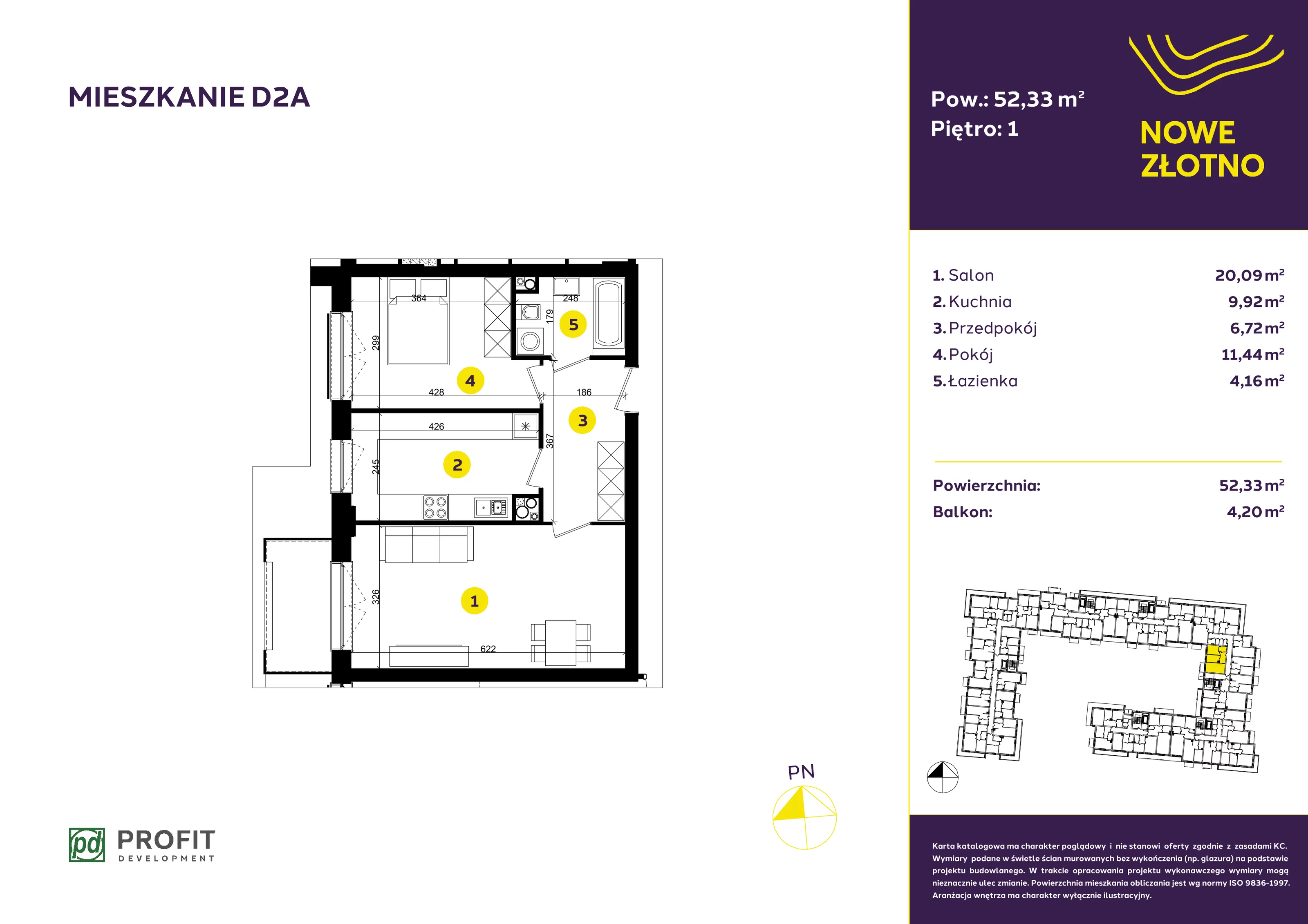 2 pokoje, mieszkanie 52,33 m², piętro 1, oferta nr TRF/D/2A, Nowe Złotno, Łódź, Polesie, Złotno, ul. Traktorowa 24