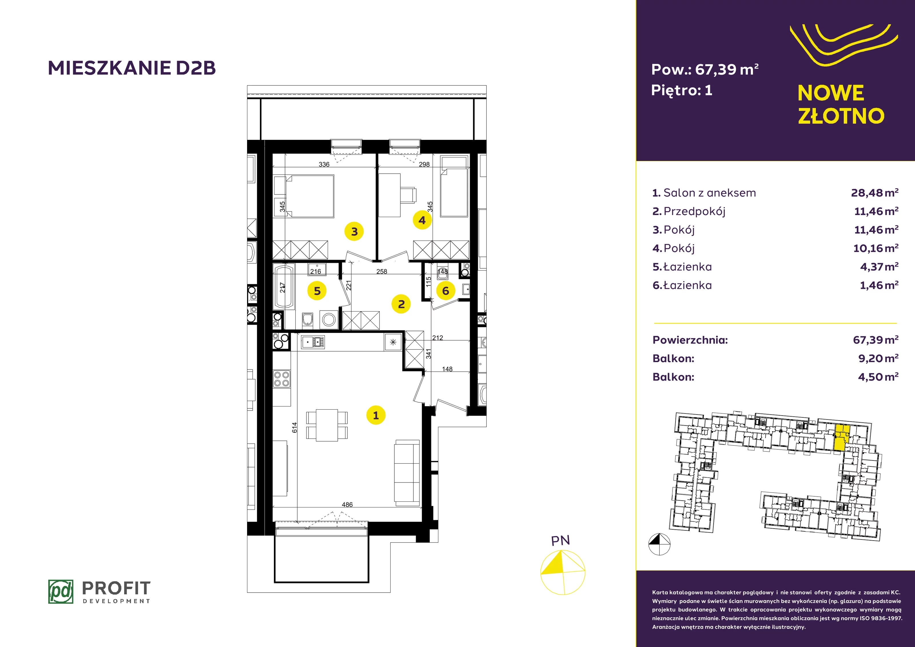 3 pokoje, mieszkanie 67,43 m², piętro 1, oferta nr TRF/D/2B, Nowe Złotno, Łódź, Polesie, Złotno, ul. Traktorowa 24