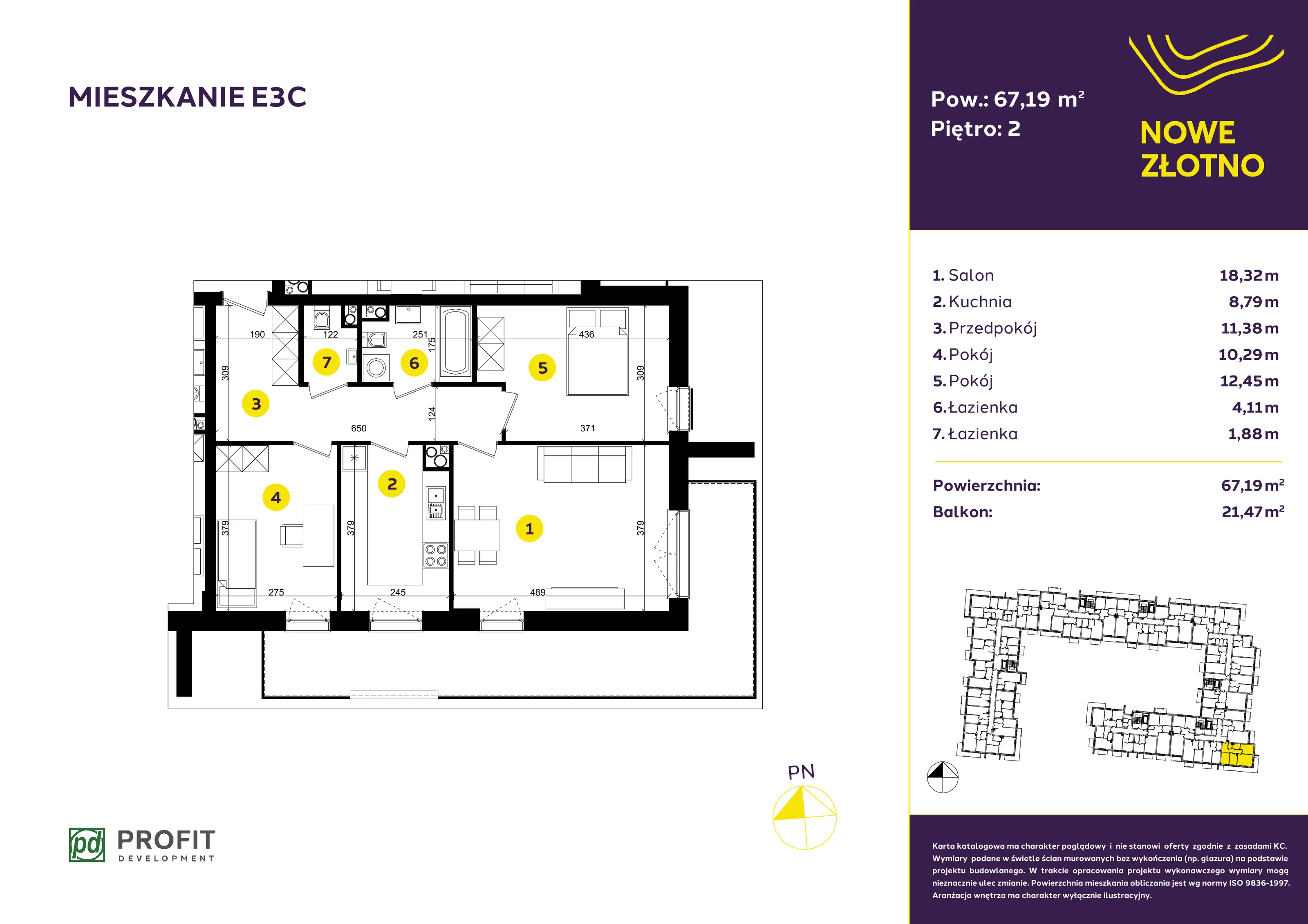 3 pokoje, mieszkanie 67,22 m², piętro 2, oferta nr TRF/E/3C, Nowe Złotno, Łódź, Polesie, Złotno, ul. Traktorowa 24
