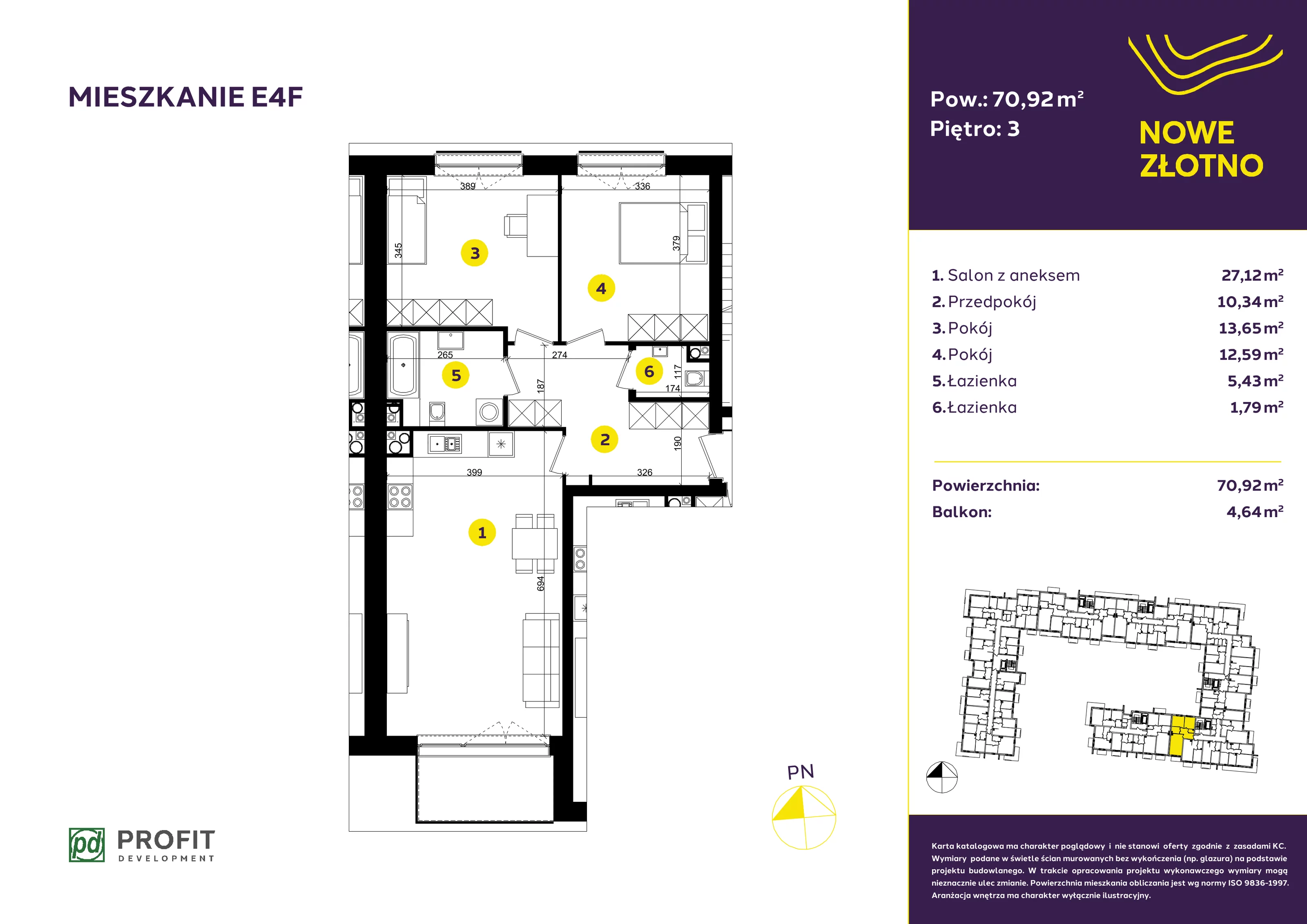 3 pokoje, mieszkanie 70,92 m², piętro 3, oferta nr TRF/E/4F, Nowe Złotno, Łódź, Polesie, Złotno, ul. Traktorowa 24